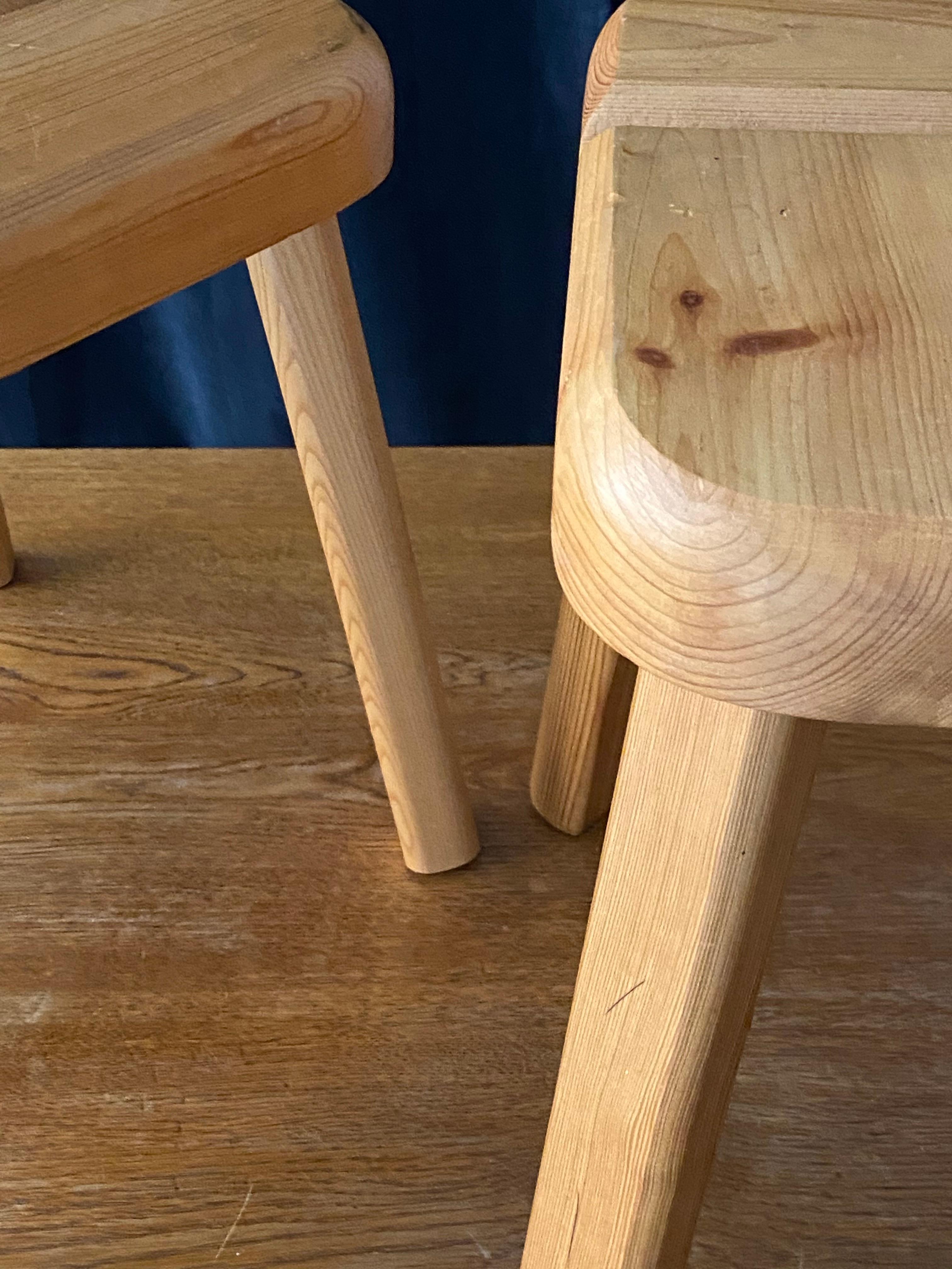 Olof Ottelin, Attribution, Minimalist Stools in Solid Pine, Finland, 1960s In Good Condition In High Point, NC