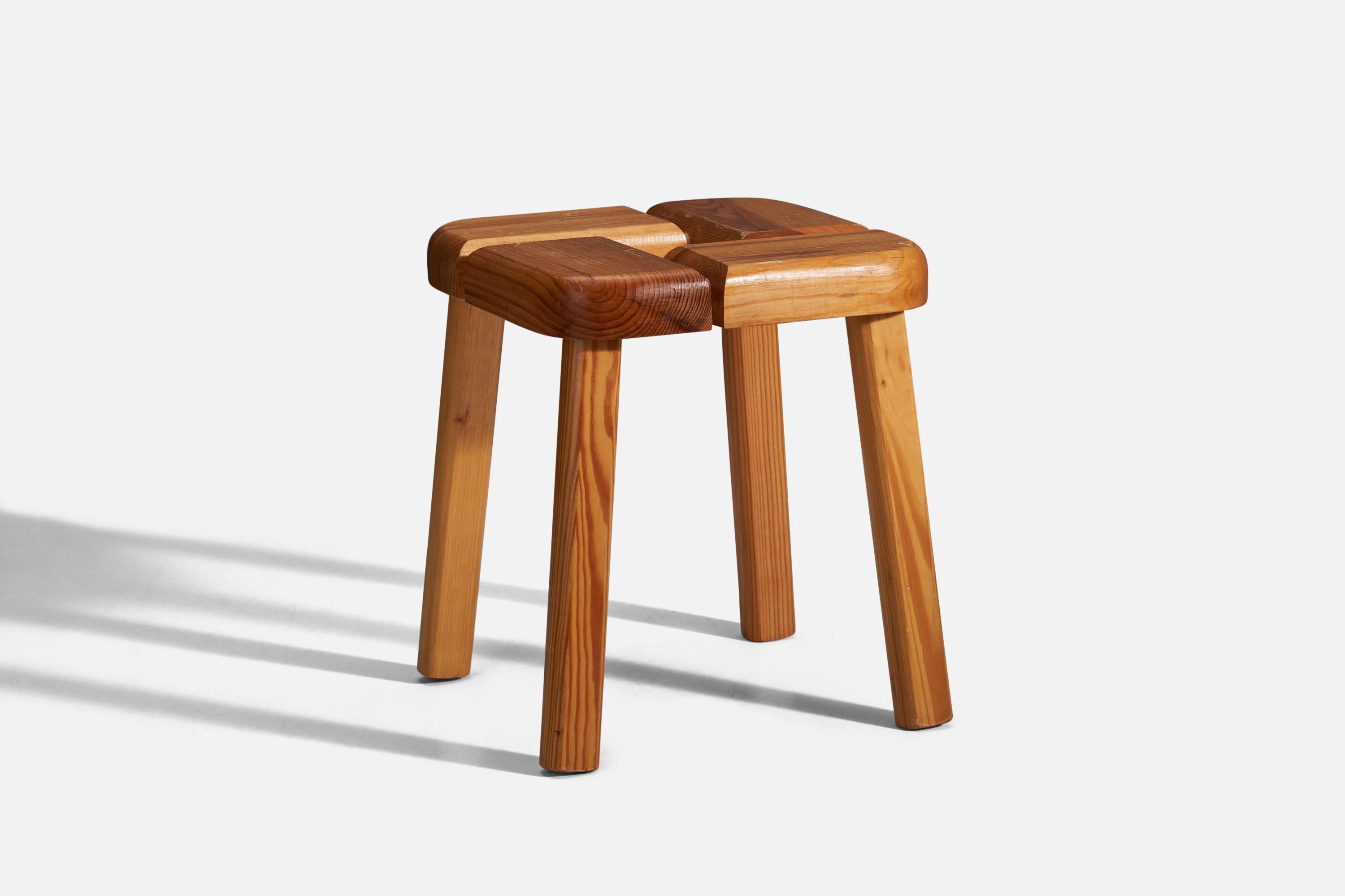 A pine stool; design and production attributed to Olof Ottelin, Finland, 1960s.