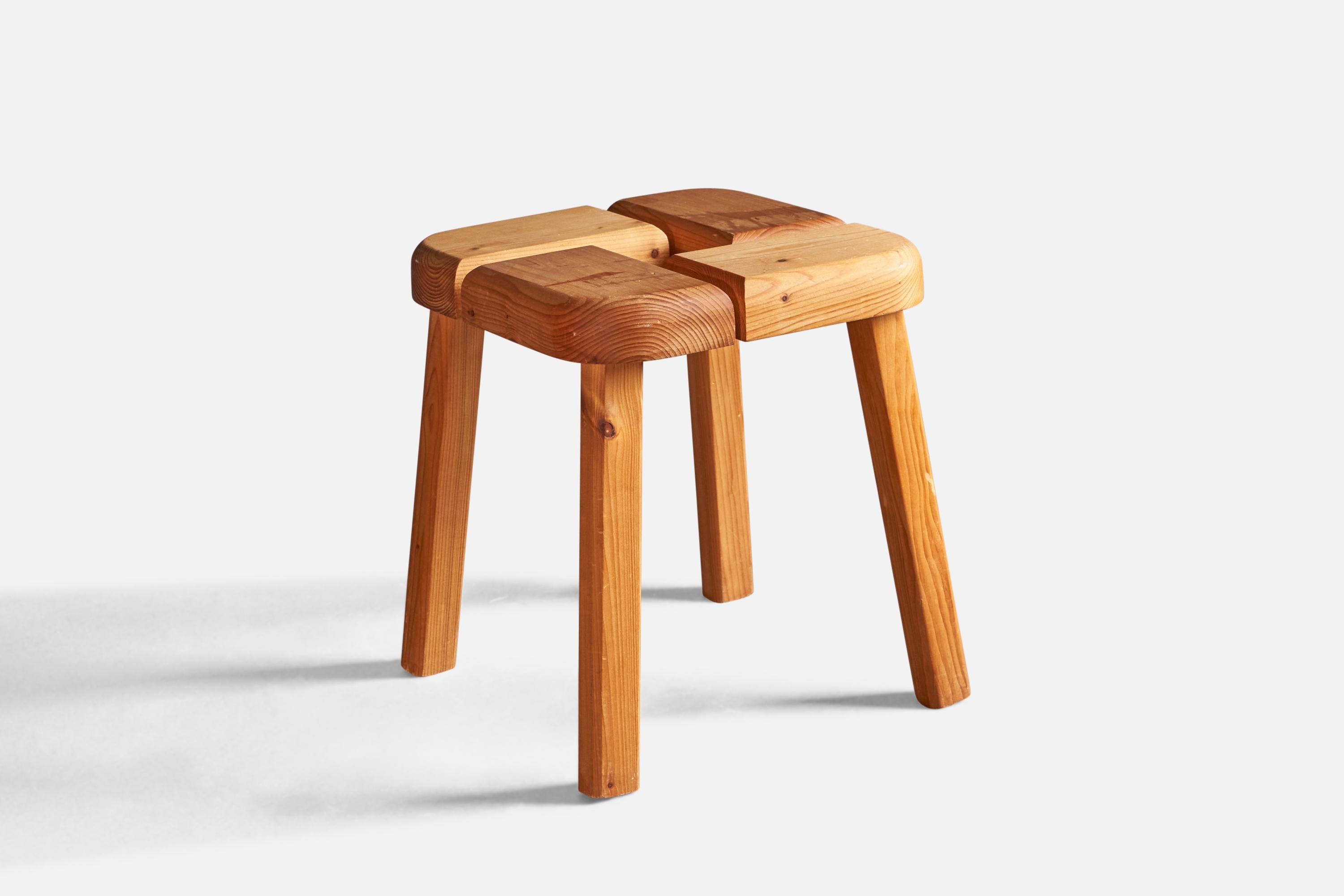 A pine stool, design and production attributed to Olof Ottelin, Finland, 1970s.
