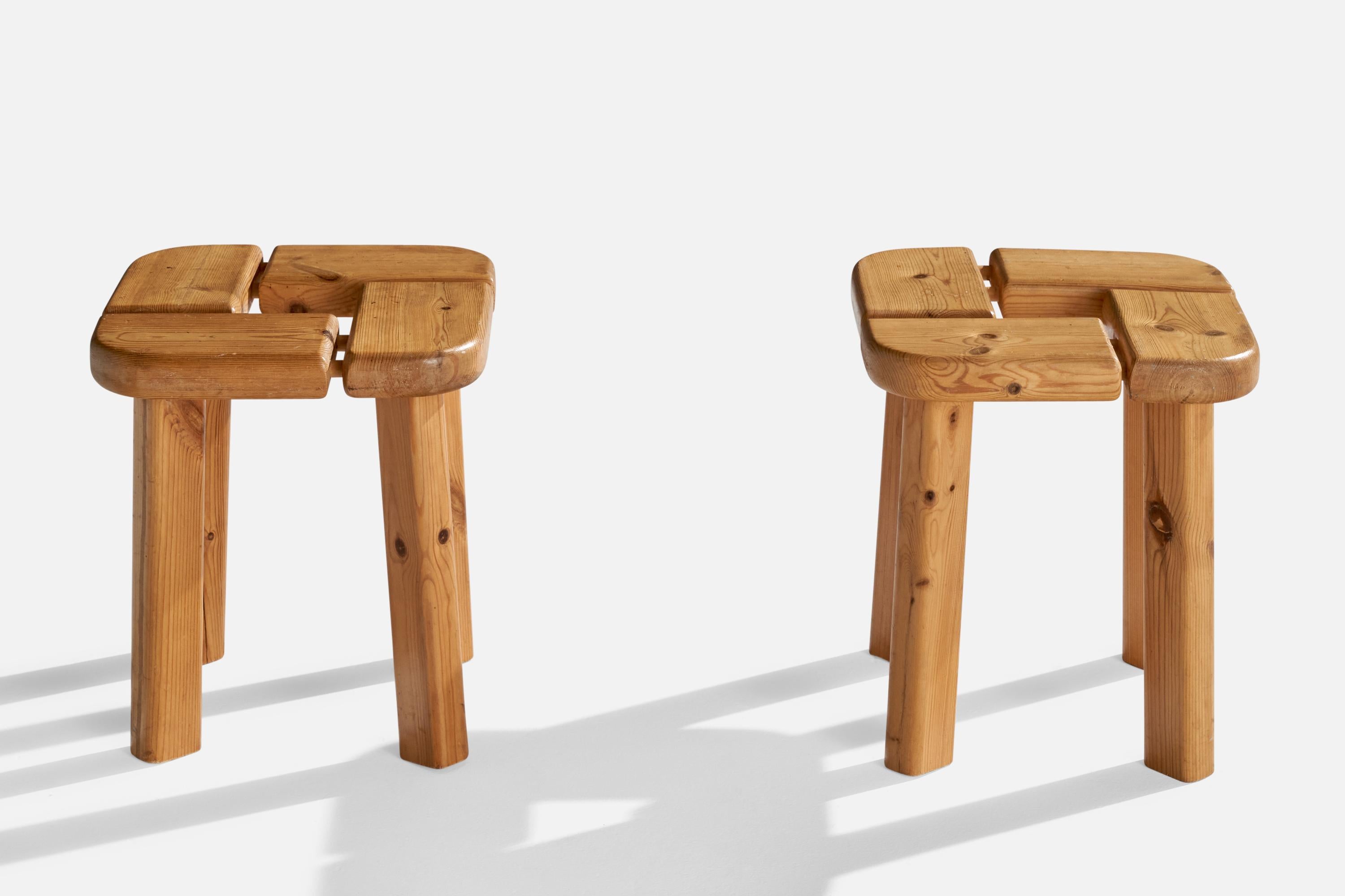 Finnish Olof Ottelin Attribution, Stools, Pine, Finland, 1970s For Sale