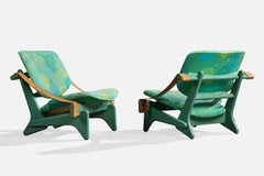 Olof Ottelin, Lounge Chairs, Wood, Leather, Fabric, Finland, 1960s