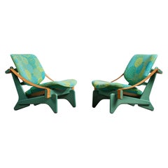 Olof Ottelin, Lounge Chairs, Wood, Leather, Fabric, Finland, 1960s