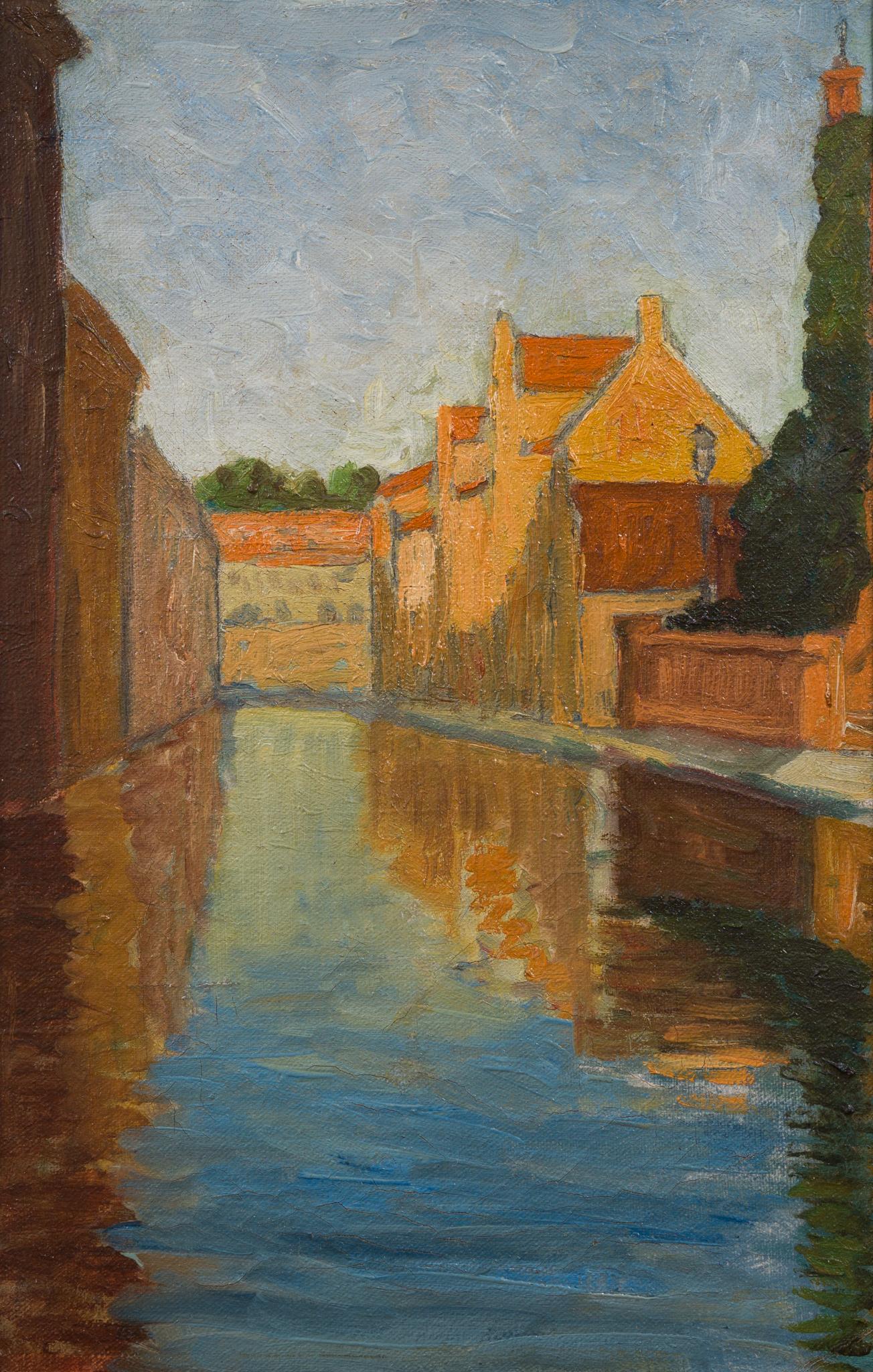 Bruges (Brügge), 1894 by Symbolist Painter Olof Sager-Nelson.  - Painting by Olof Sager-Nelson 