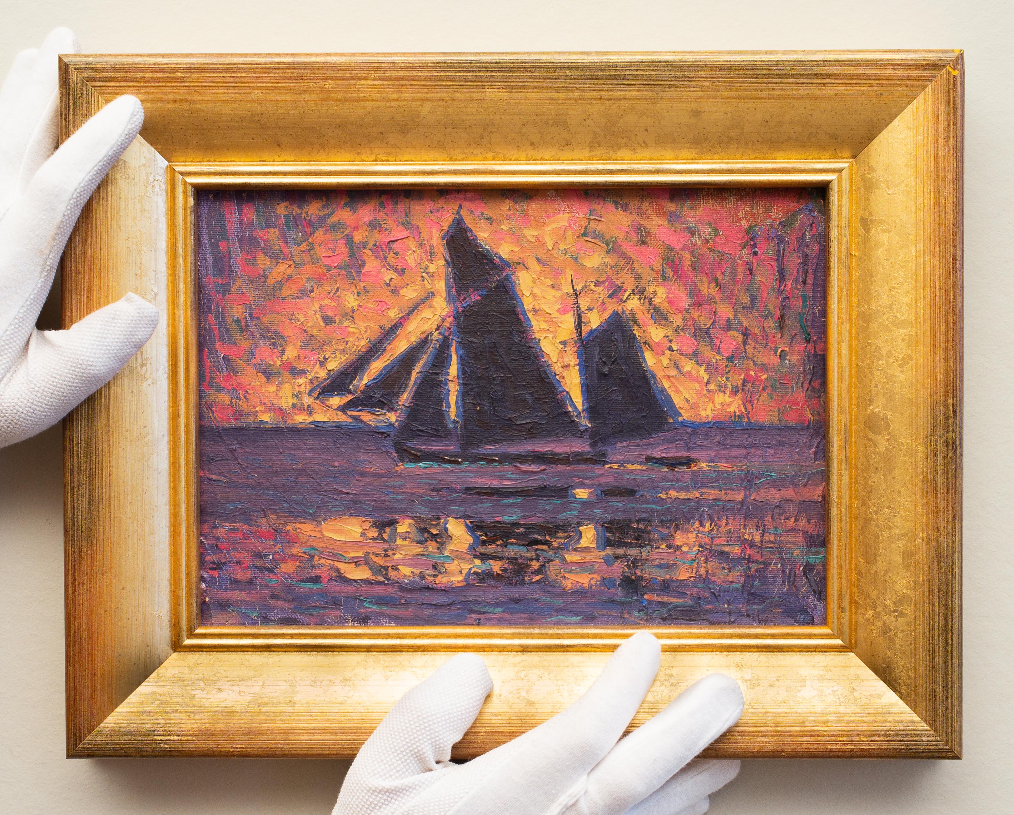 A Sailboat by Swedish Artist Olof Thunman, Oil Painting, c. 1920s 1