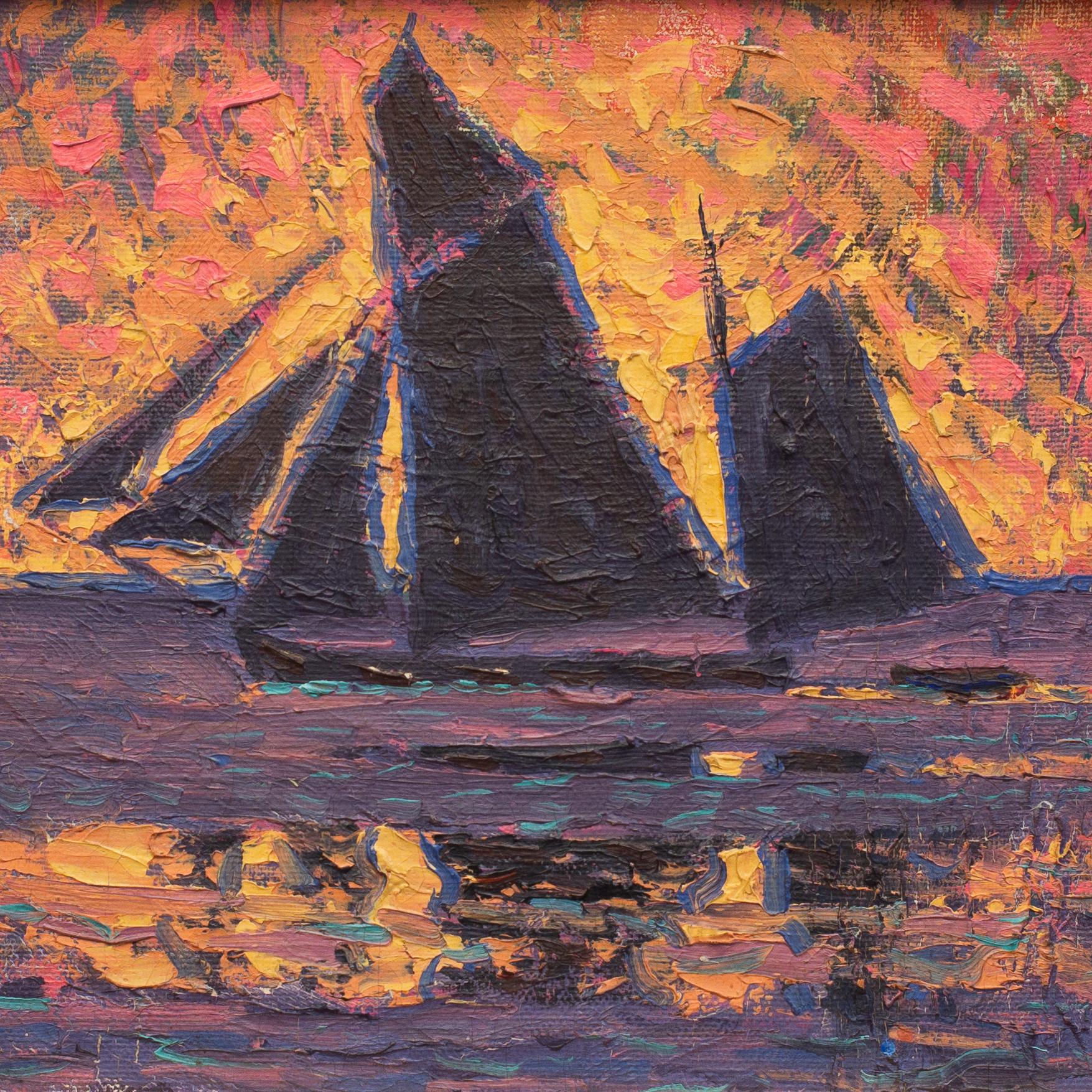 A Sailboat by Swedish Artist Olof Thunman, Oil Painting, c. 1920s 2
