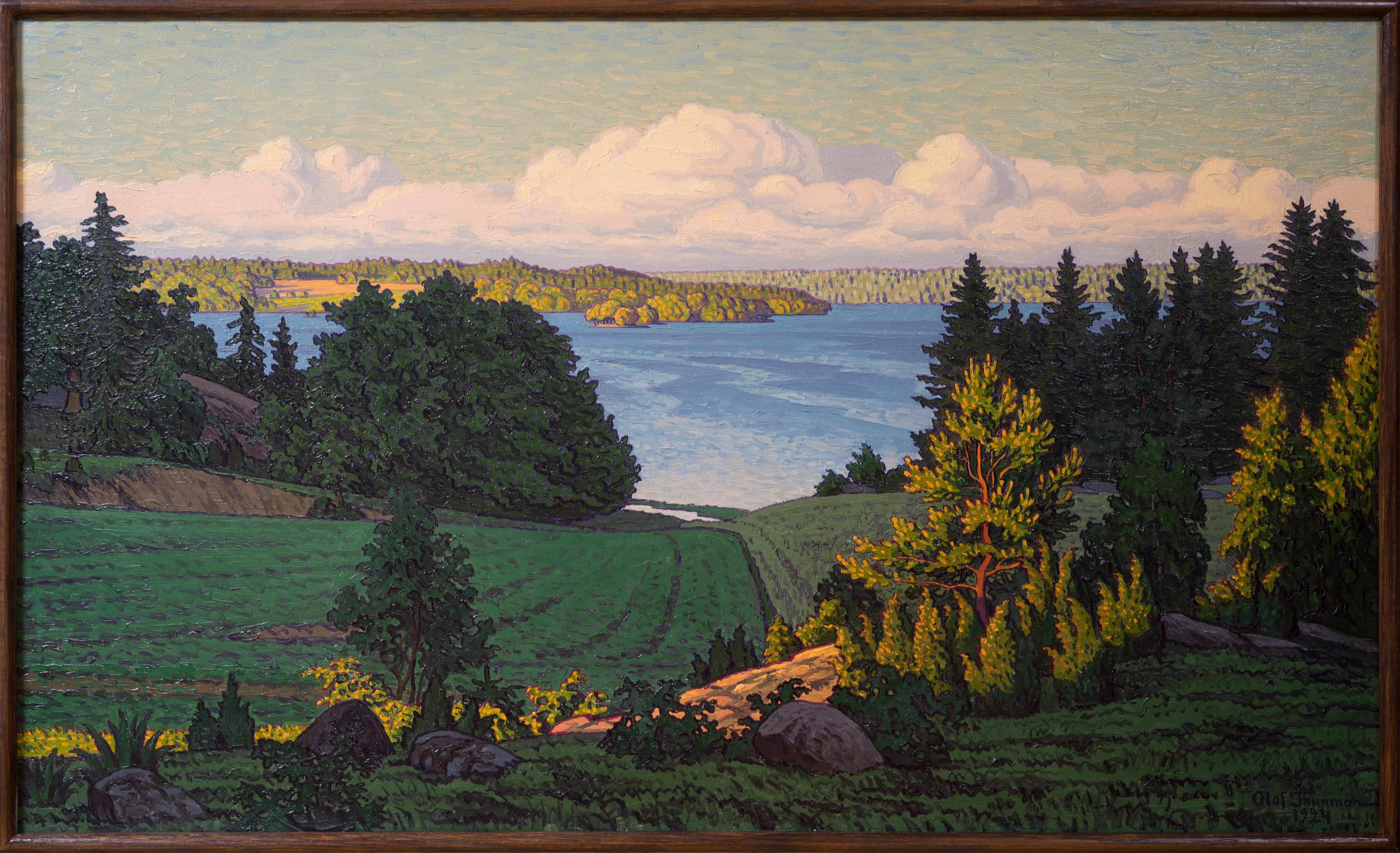 Olof Thunman Figurative Painting - Evening Mood, View Over Graneberg, Oil on Canvas, Signed, 1924