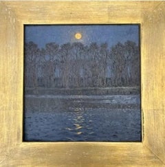"Moonlit Night" Olof Thunman, Swedish Modernist Nocturne Landscape