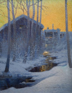 Antique Winter Evening at the Mill by Swedish Artist Olof Walfrid Nilsson