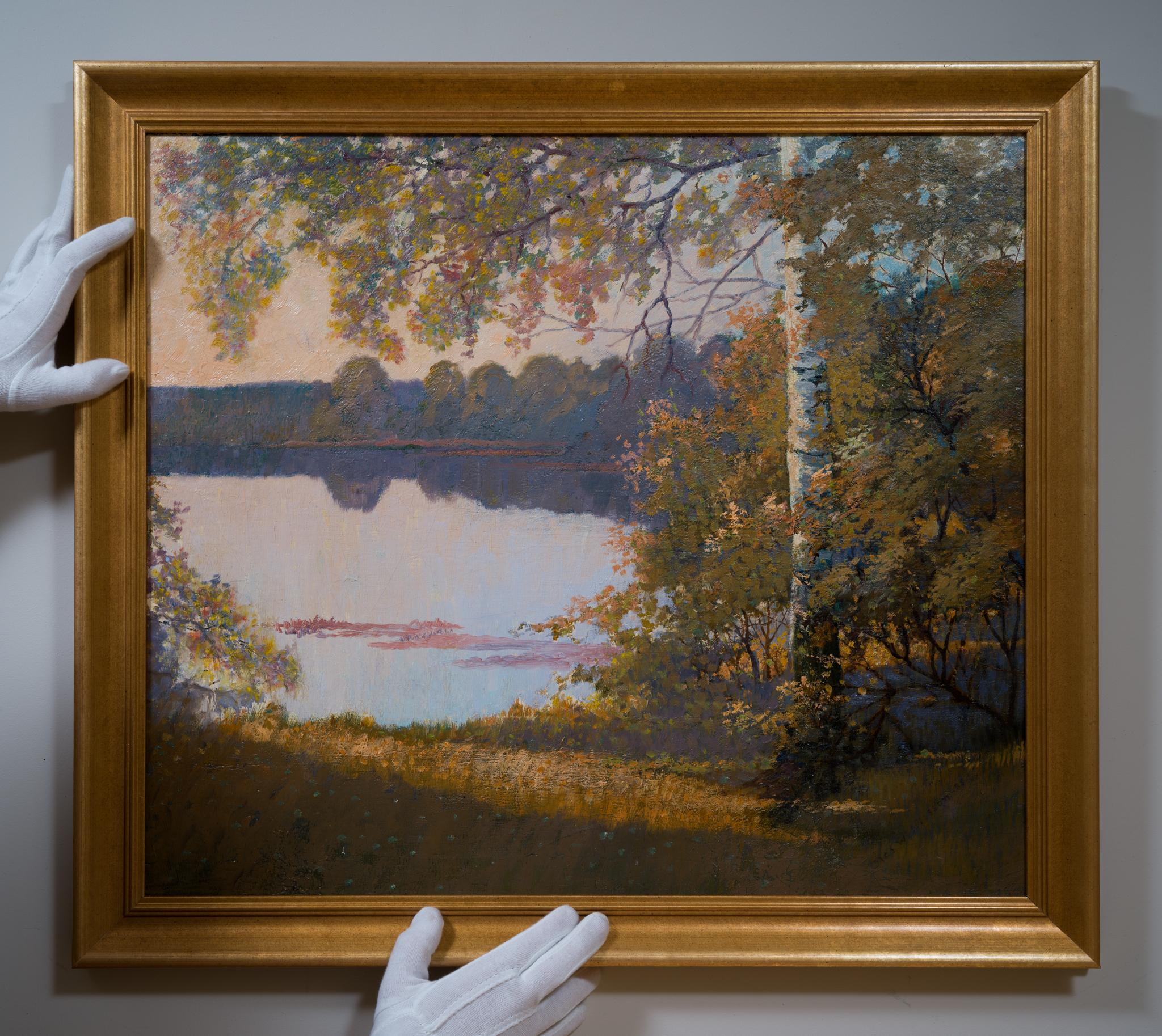 Autumn Landscape by the Lake (1935) - Painting by Olof Walfrid Nilsson
