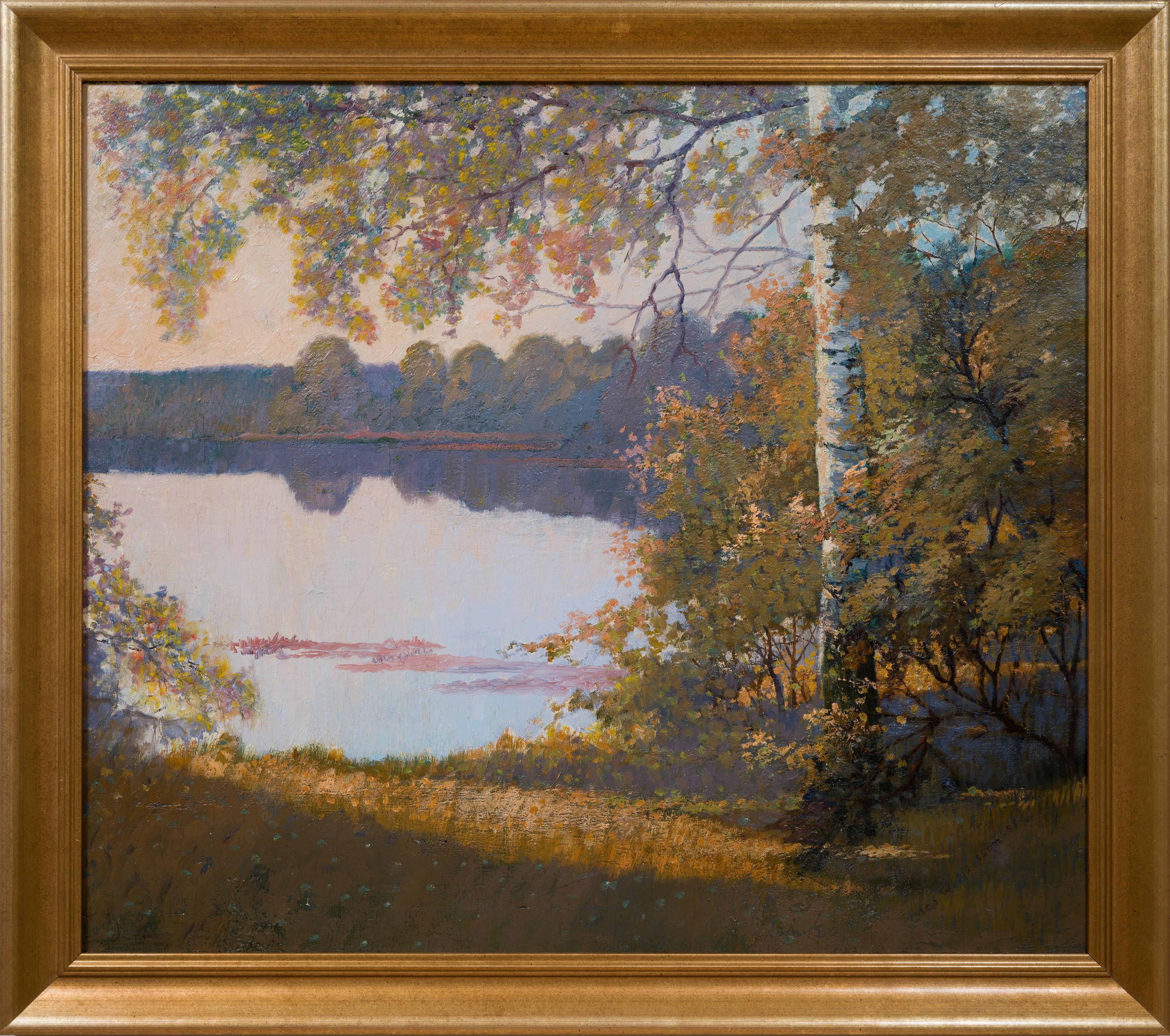 Olof Walfrid Nilsson Landscape Painting - Autumn Landscape by the Lake (1935)