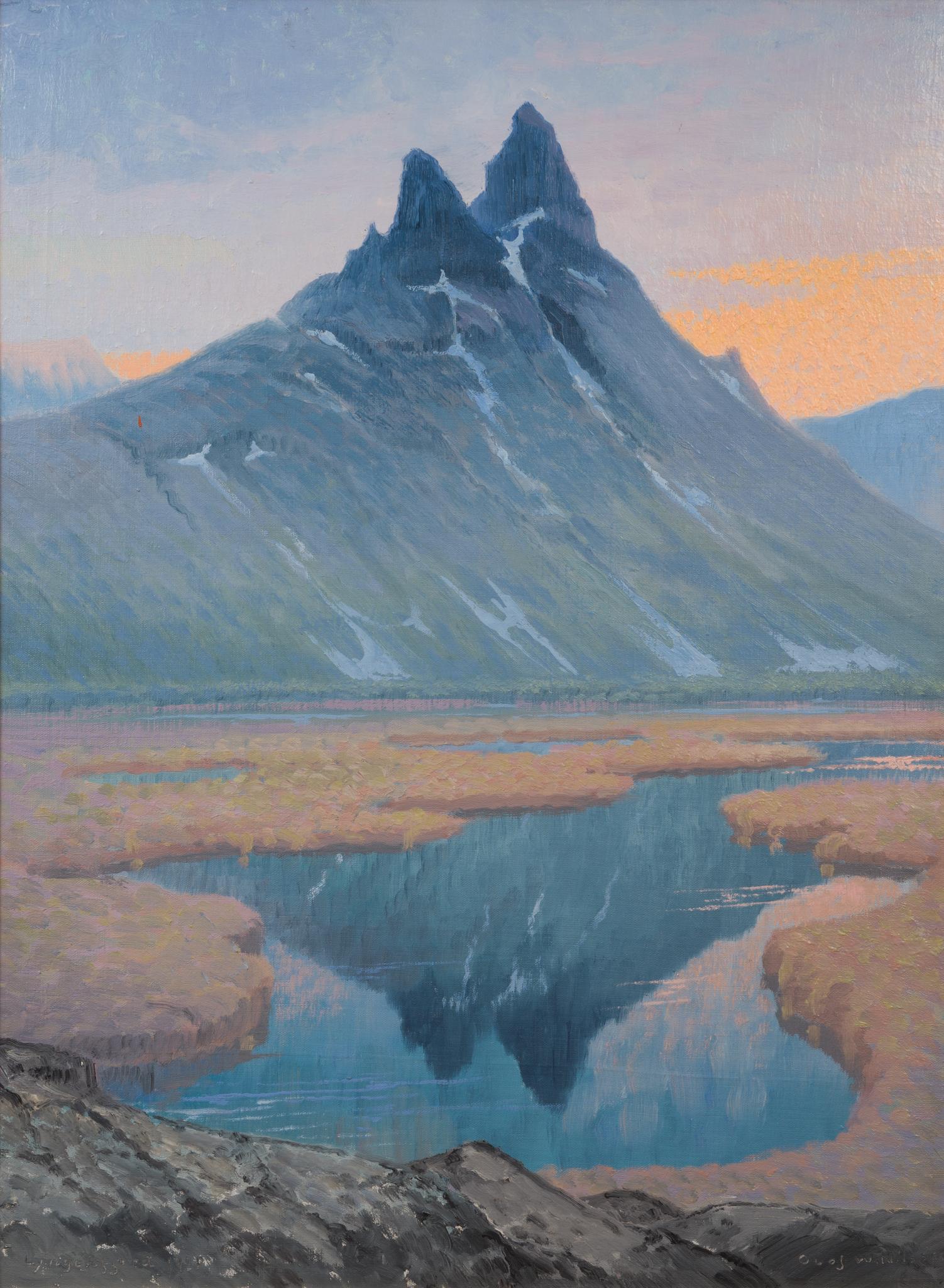 Lyngenfjord Berglandschaft, Norwegen (Grau), Landscape Painting, von Olof Walfrid Nilsson