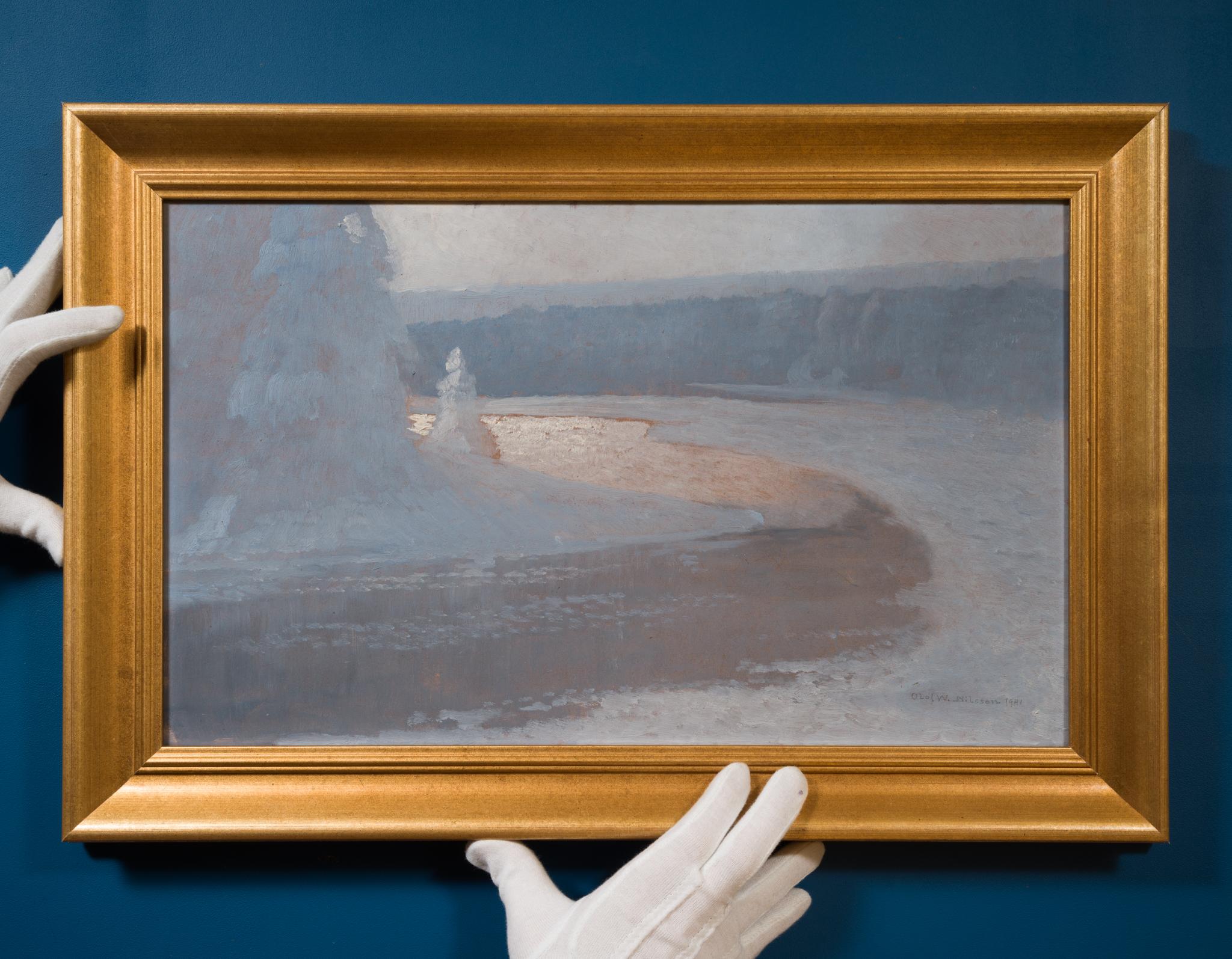 Winterlicht auf einem gefrorenen See – Painting von Olof Walfrid Nilsson