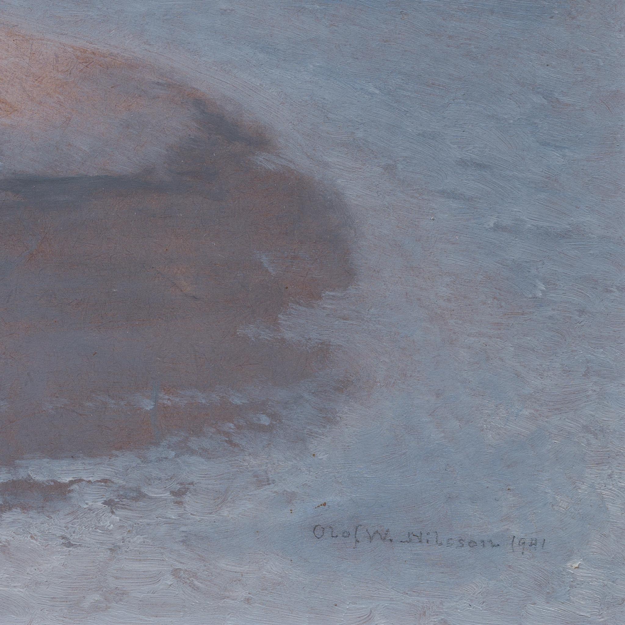 Winterlicht auf einem gefrorenen See (Braun), Figurative Painting, von Olof Walfrid Nilsson