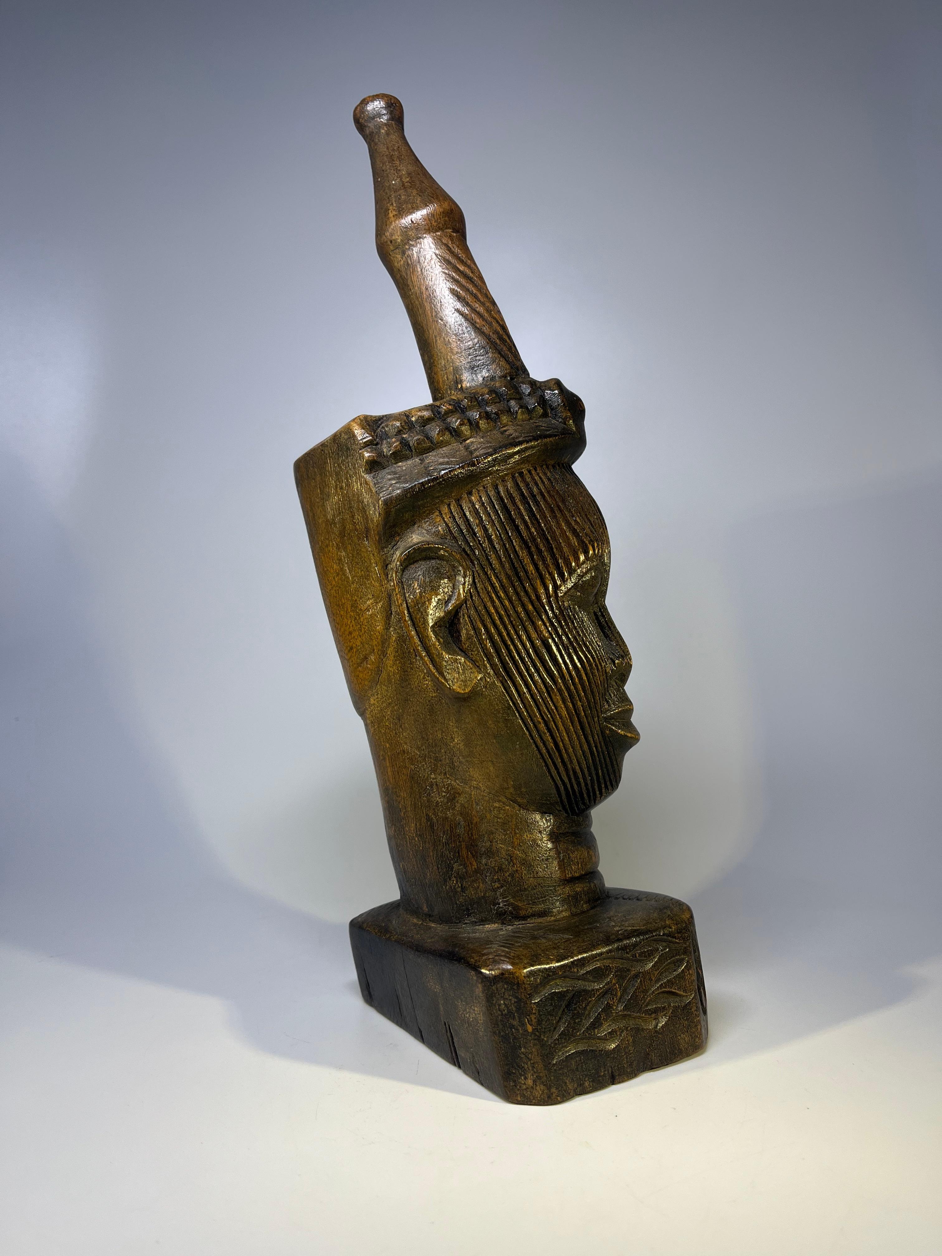 Beninese Olokun Head, Kingdom of Ife, Western Nigeria Hand Carved Hardwood For Sale