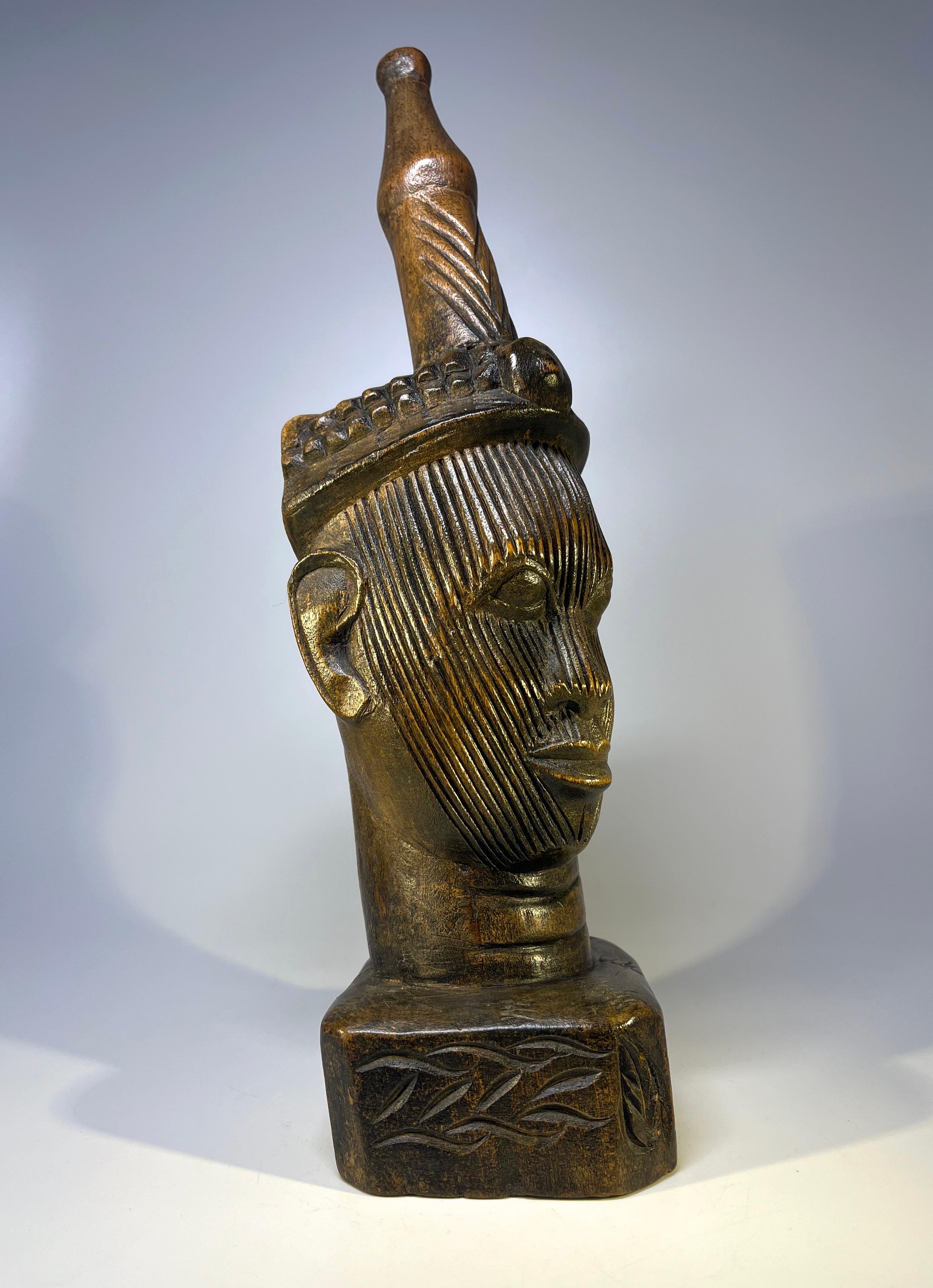 Hand-Carved Olokun Head, Kingdom of Ife, Western Nigeria Hand Carved Hardwood For Sale