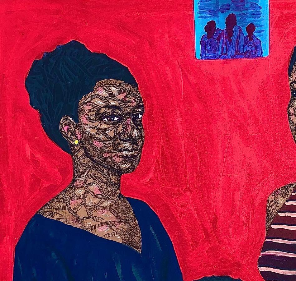 Sisterhood 1 - Contemporary Painting by Olomola Tobi