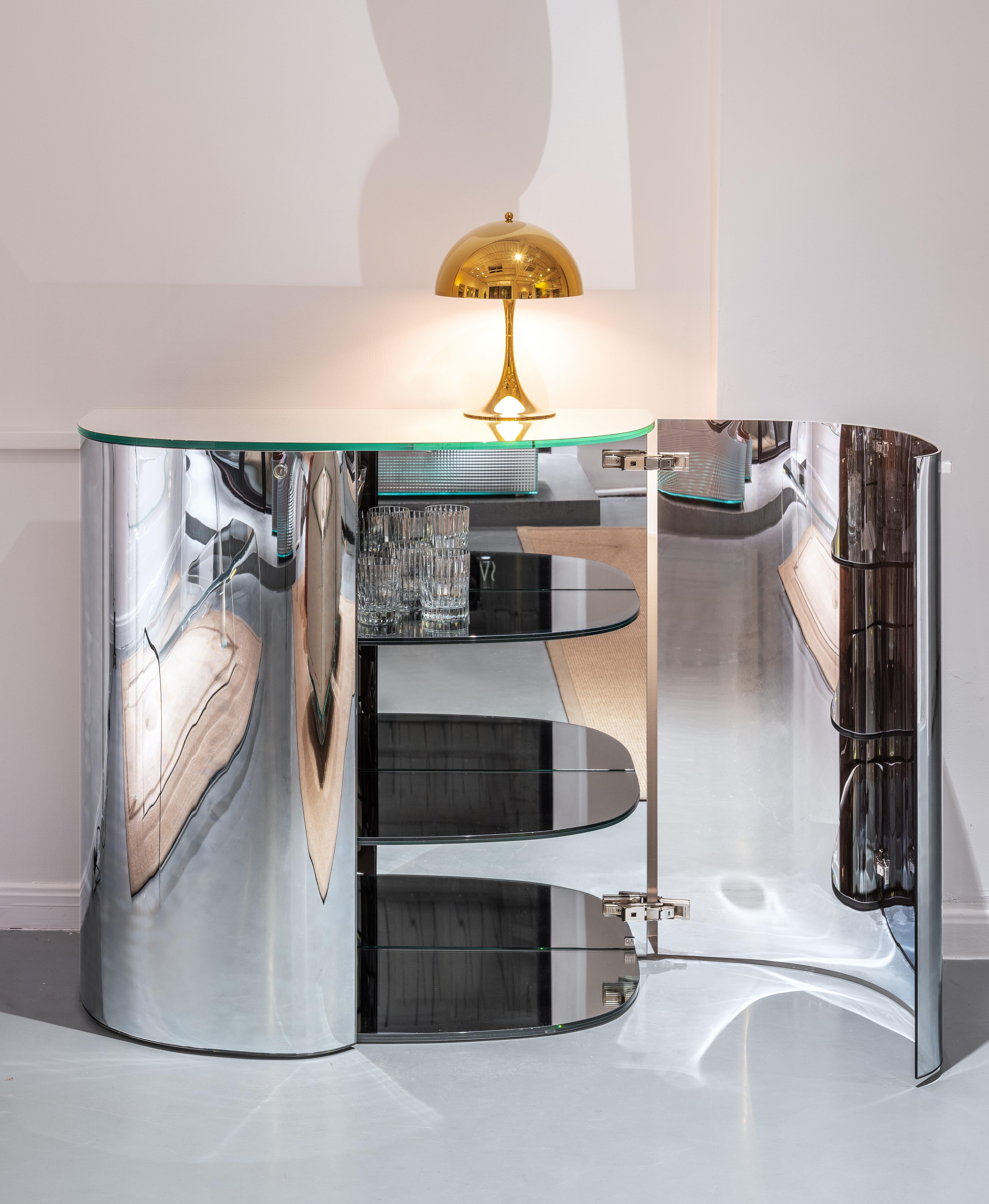 Modern OLTRALPE Mirrored Bar Cabinet, by Inga Sempé for Glas Italia IN STOCK For Sale