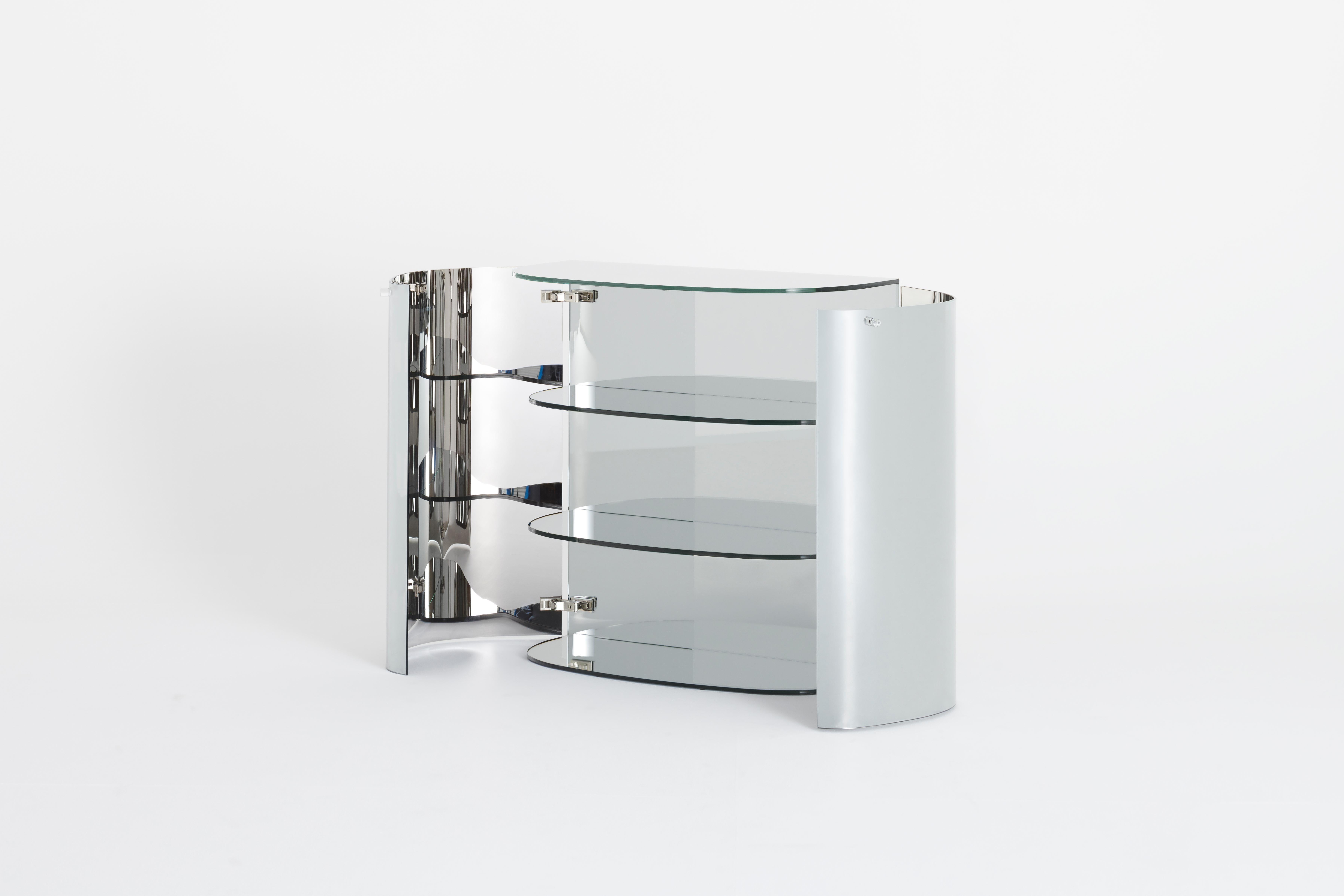 Italian OLTRALPE Mirrored Bar Cabinet, by Inga Sempé for Glas Italia IN STOCK For Sale