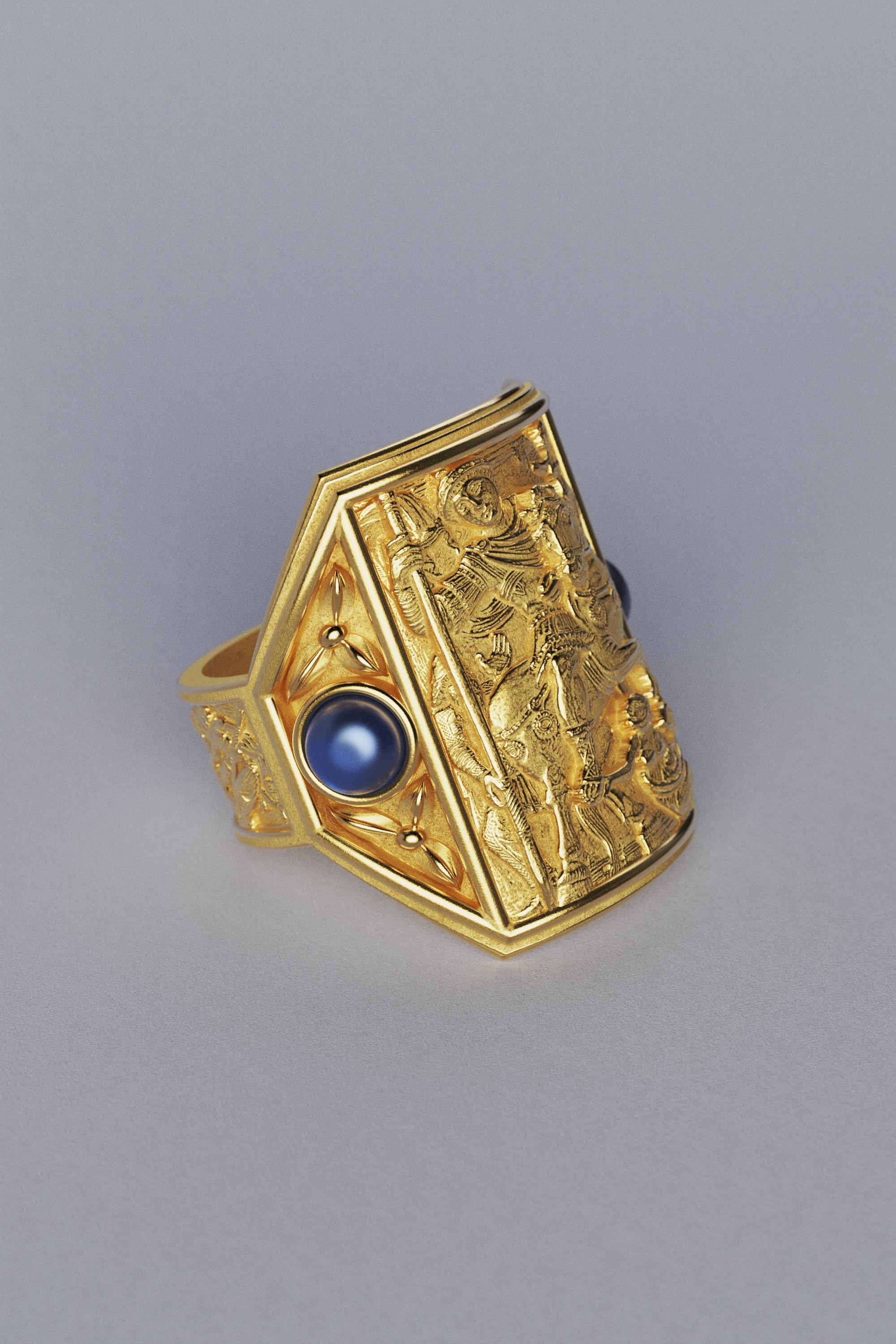 For Sale:  Oltremare Gioelli 14k Solid Gold Men's Ring in Bizzantine Style - Made in Italy 11