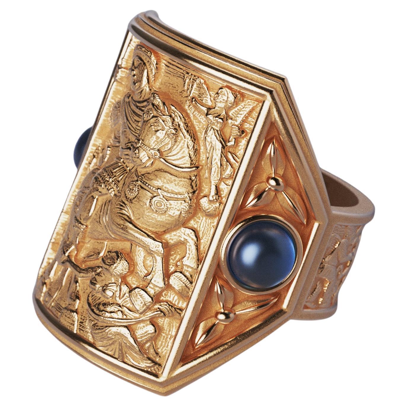 Oltremare Gioelli 14k Massivgold Herrenring aus massivem Gold im Bizzantinischen Stil - Hergestellt in Italien