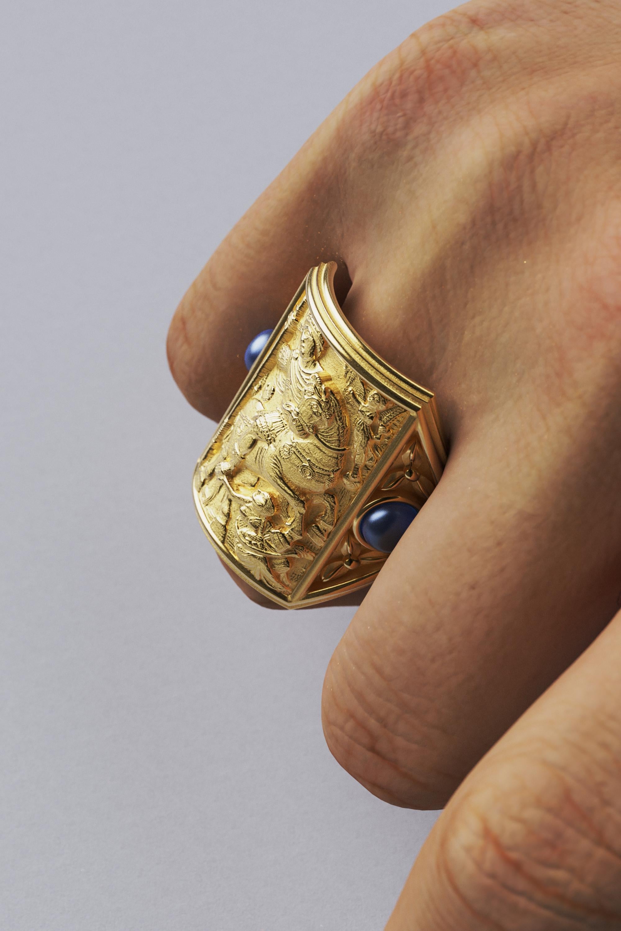 For Sale:  Oltremare Gioelli  18k Solid Gold Men's Ring in Bizzantine Style - Made in Italy 10