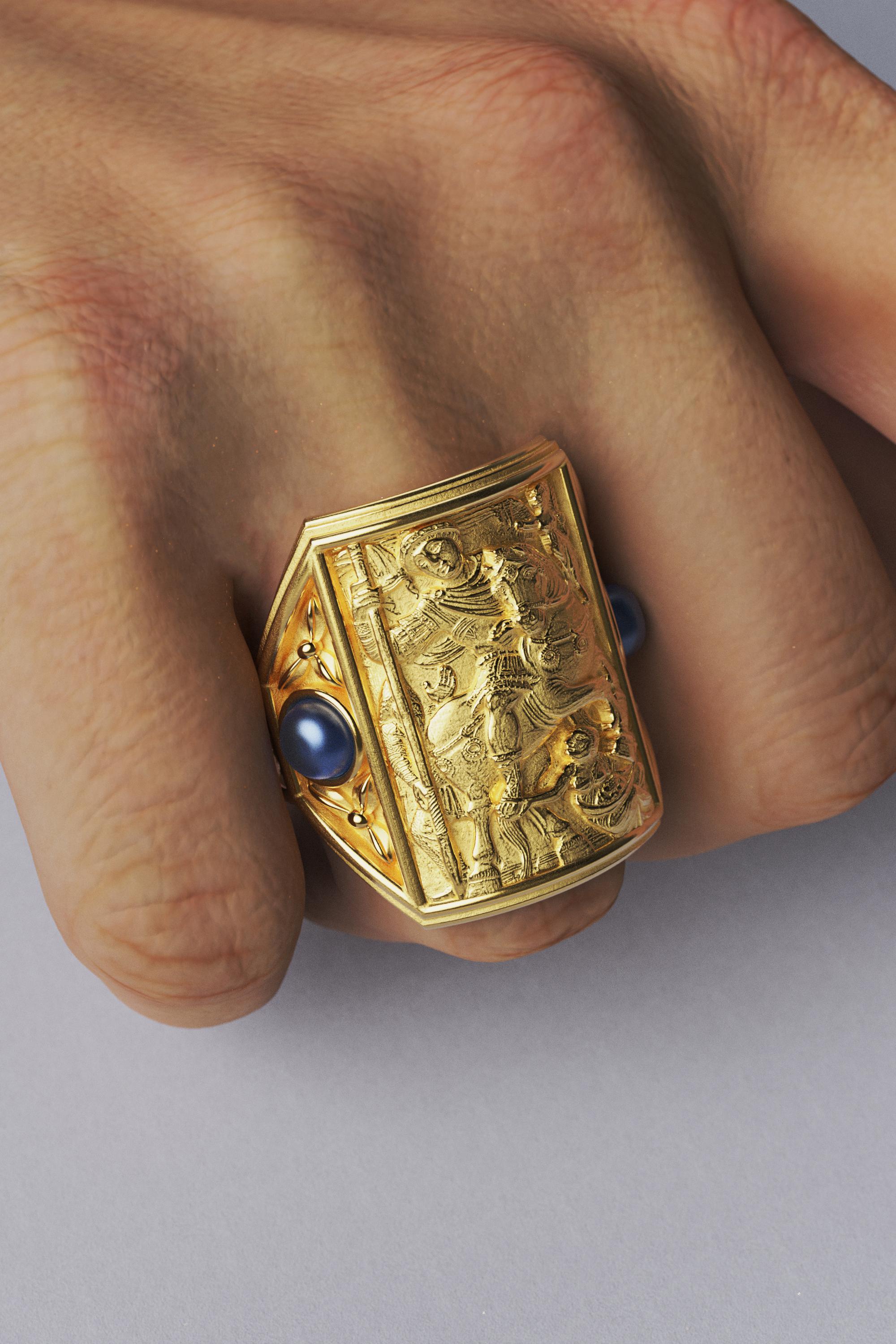 For Sale:  Oltremare Gioelli  18k Solid Gold Men's Ring in Bizzantine Style - Made in Italy 9