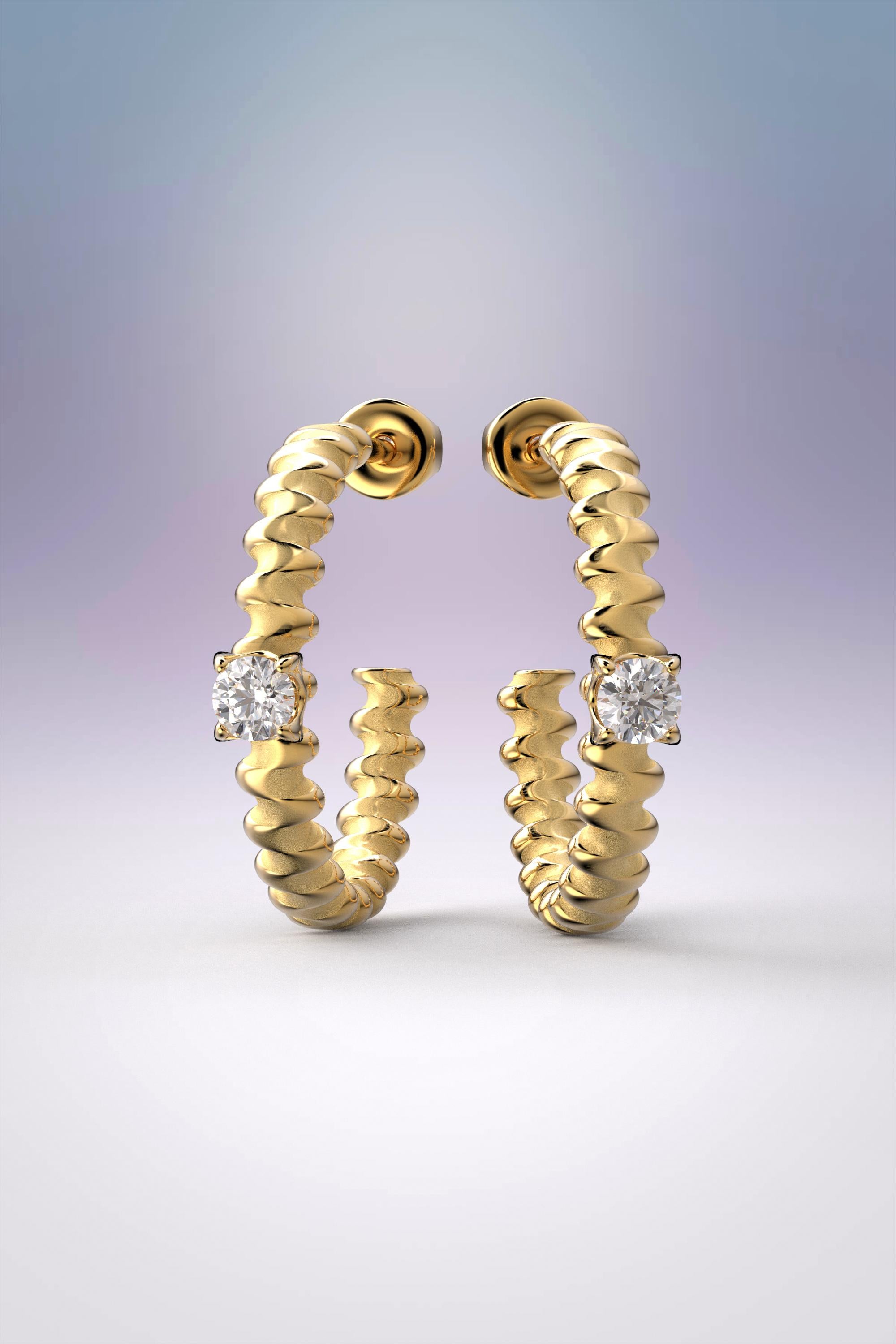 Contemporary Oltremare Gioielli 14k Diamond Gold Hoop Earrings Designed and Crafted in Italy For Sale