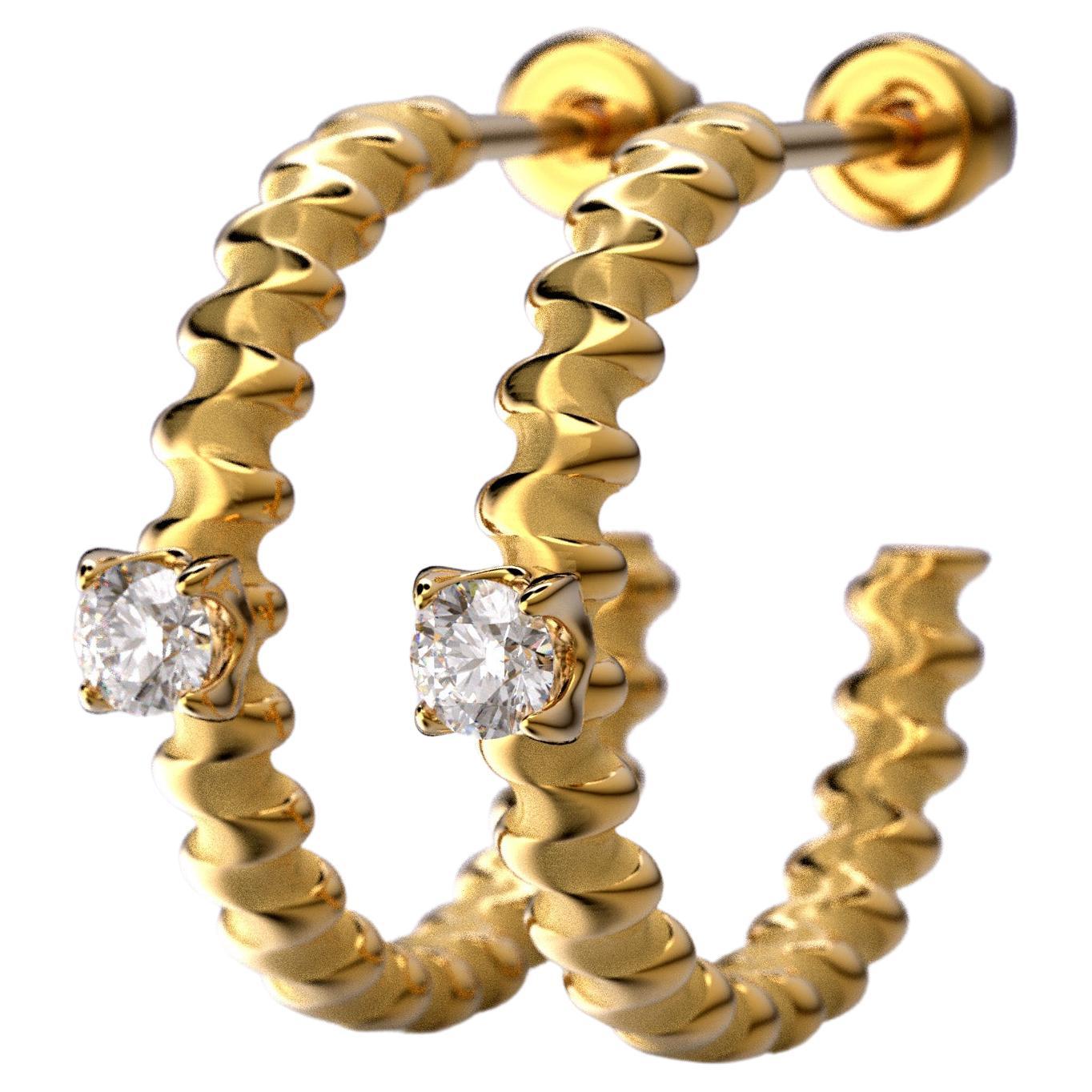 Oltremare Gioielli 14k Diamond Gold Hoop Earrings Designed and Crafted in Italy For Sale