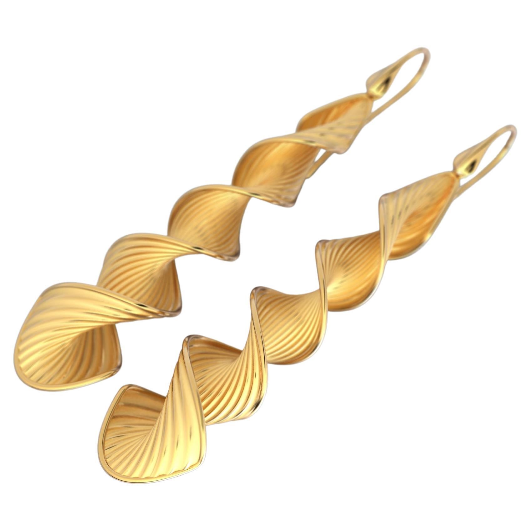 Oltremare Gioielli 14k Gold Earrings, Long Dangle Drop Earrings Made in Italy For Sale