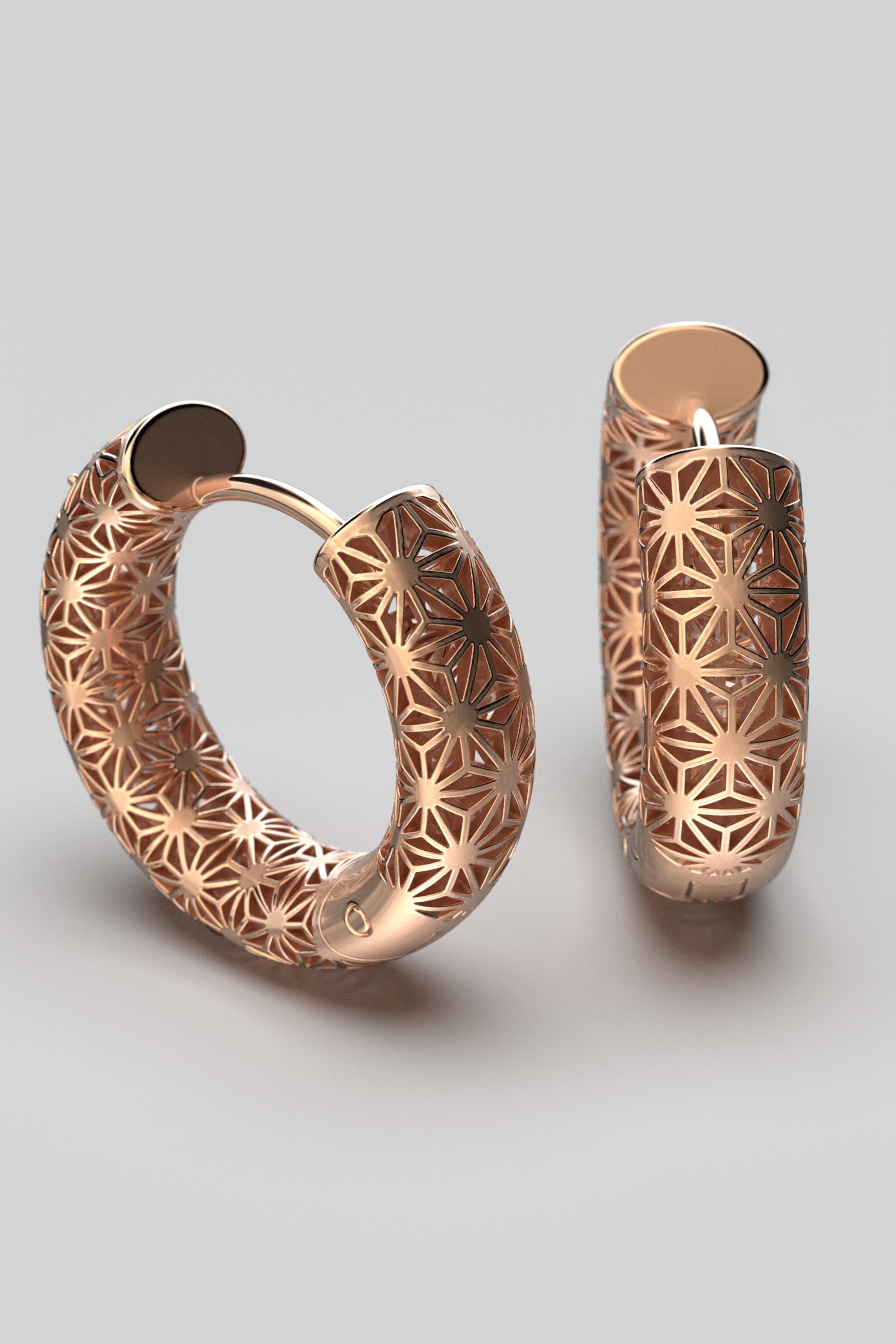  Oltremare Gioielli 14K Italian Gold Hoop Earrings - Sashiko Japanese Pattern  For Sale 5