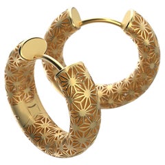 Oltremare Gioielli 14K Italian Gold Hoop Earrings - Sashiko Japanese Pattern