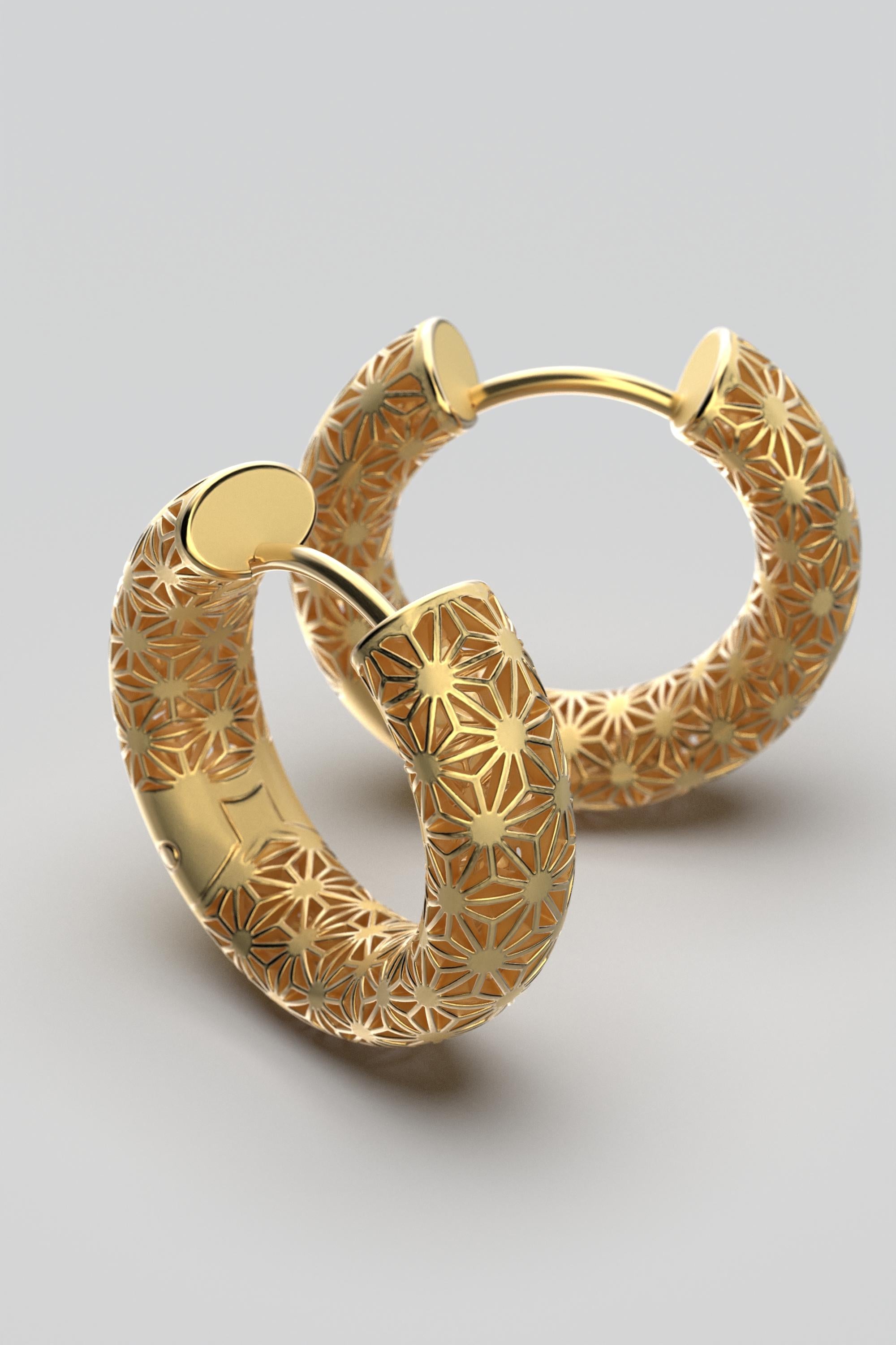 Oltremare Gioielli 14K Italian Gold Hoop Earrings - Sashiko Japanese Pattern  In New Condition For Sale In Camisano Vicentino, VI