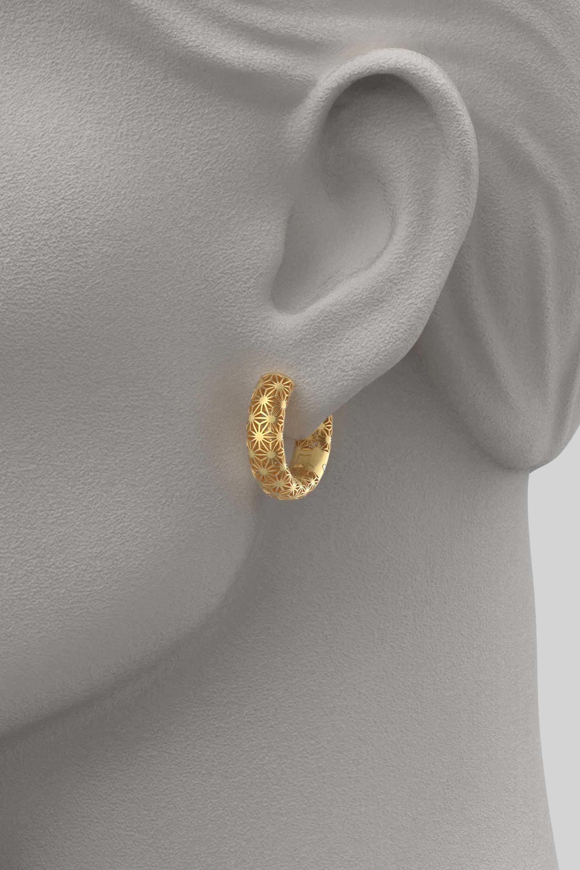Women's  Oltremare Gioielli 14K Italian Gold Hoop Earrings - Sashiko Japanese Pattern  For Sale