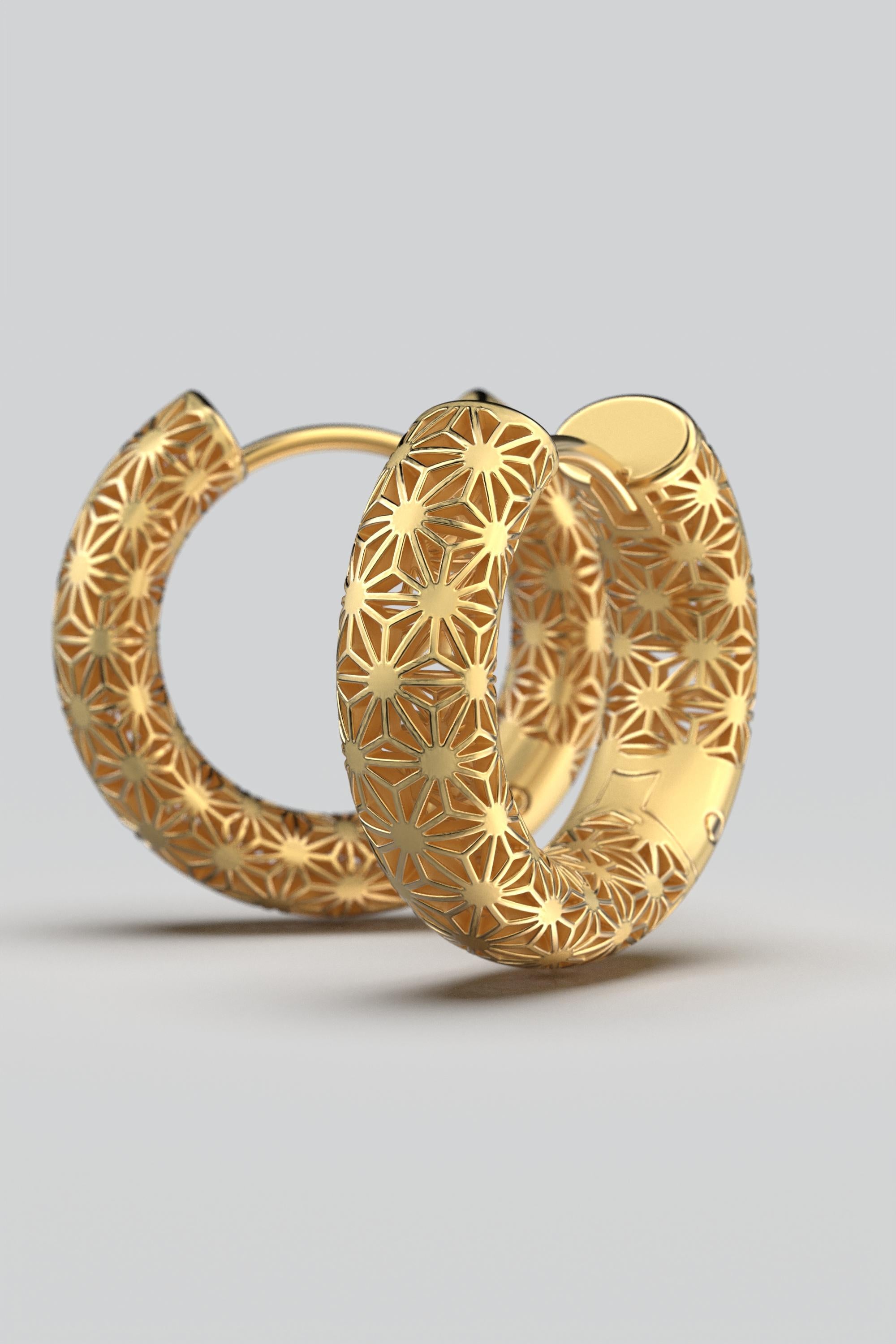  Oltremare Gioielli 14K Italian Gold Hoop Earrings - Sashiko Japanese Pattern  For Sale 3
