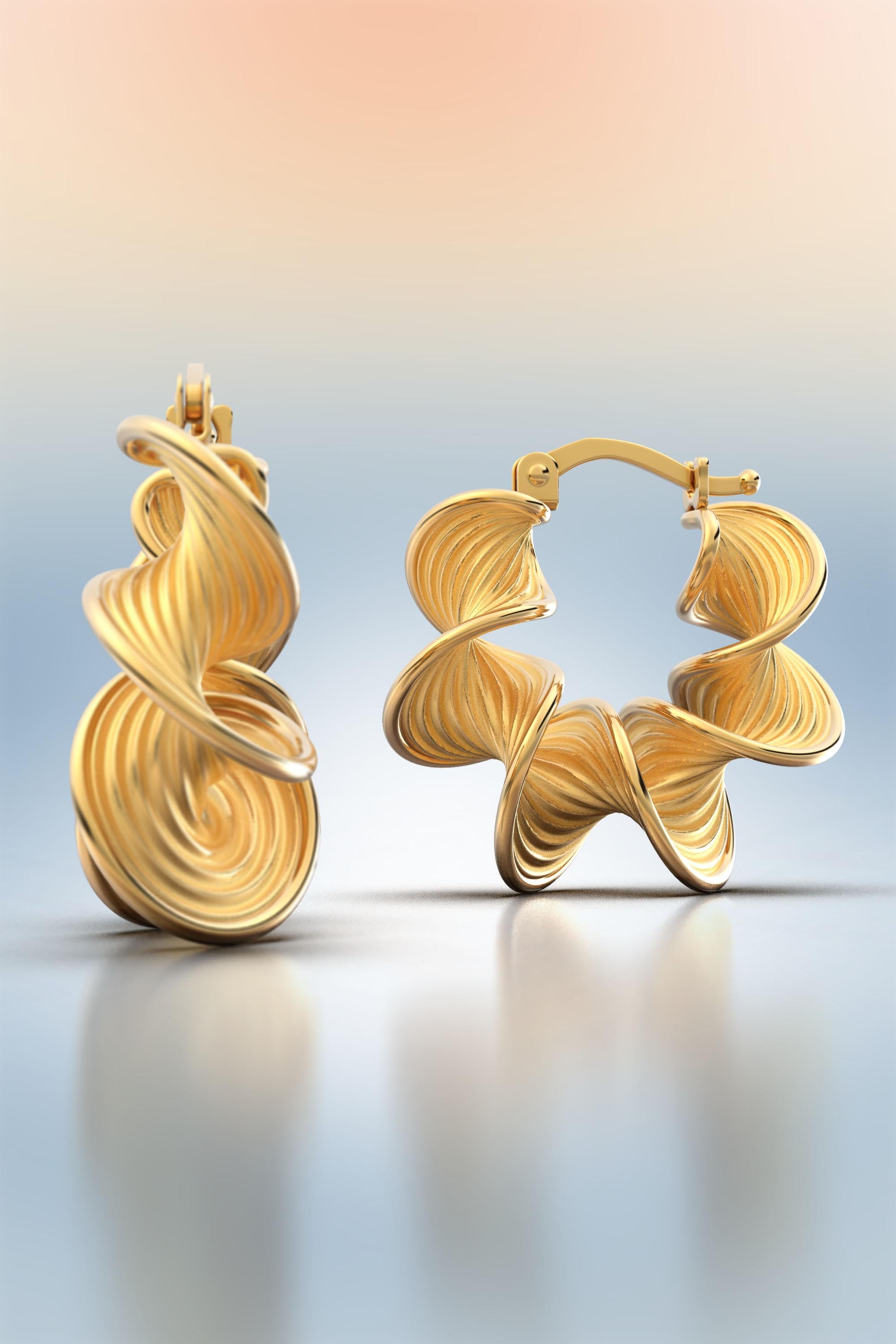 Contemporary 14k Twisted Gold Hoop Earrings Designed and Crafted in Italy For Sale