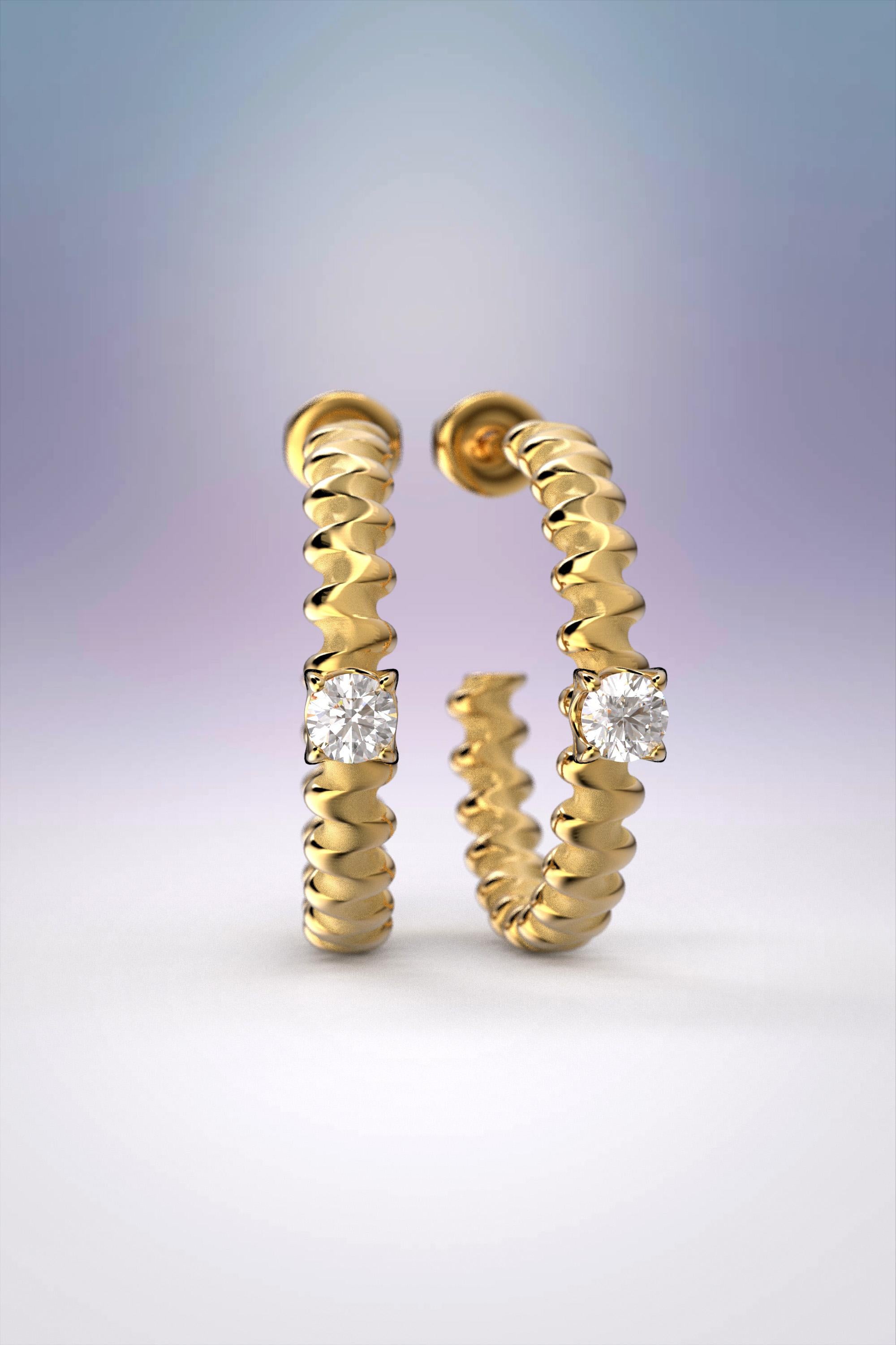 Contemporary Oltremare Gioielli 18k Diamond Gold Hoop Earrings Designed and Crafted in Italy For Sale