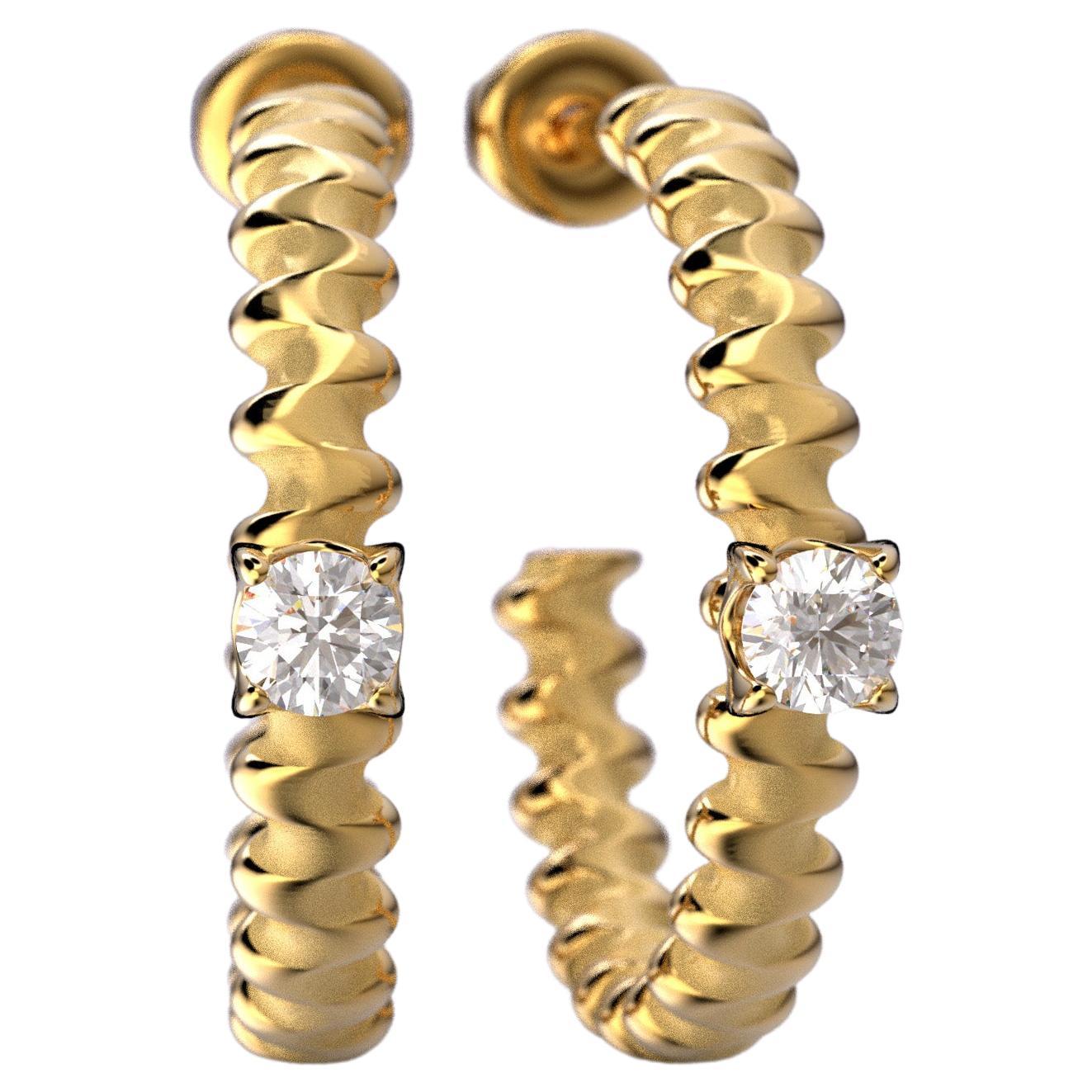 Oltremare Gioielli 18k Diamond Gold Hoop Earrings Designed and Crafted in Italy For Sale