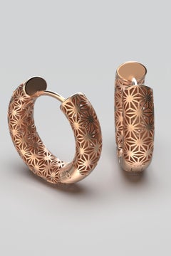 Oltremare Gioielli 18K Italian Gold Hoop Earrings - Sashiko Japanese Pattern