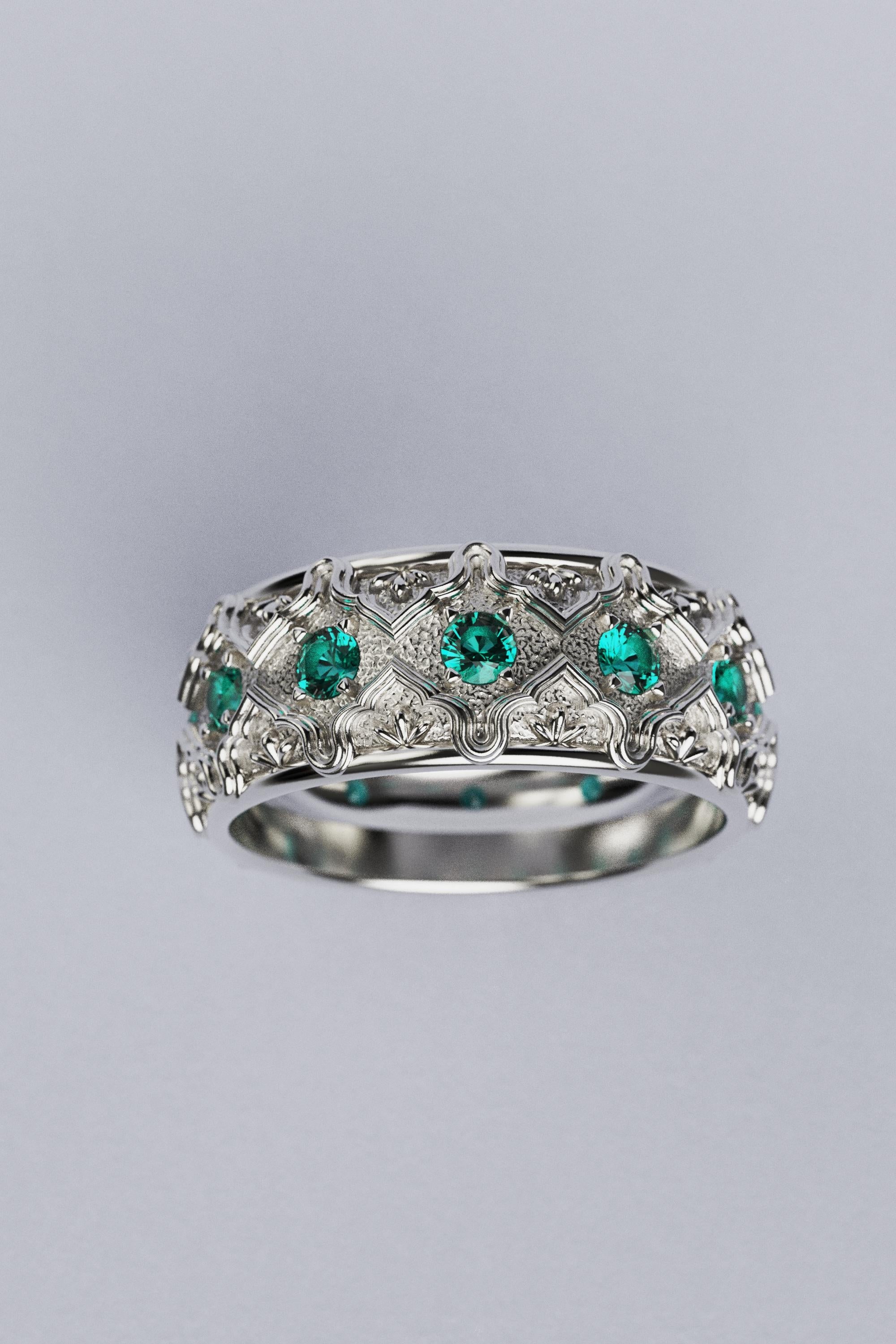 For Sale:  Oltremare Gioielli 18k Solid Gold Emeralds 0.7 Cts Wedding Band Made in Italy 2