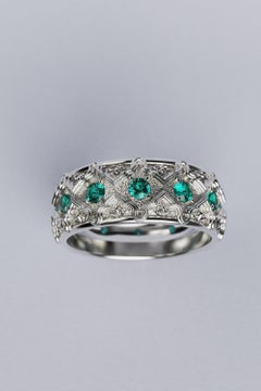 Oltremare Gioielli 18k Solid Gold Emeralds 0.7 Cts Wedding Band Made in Italy