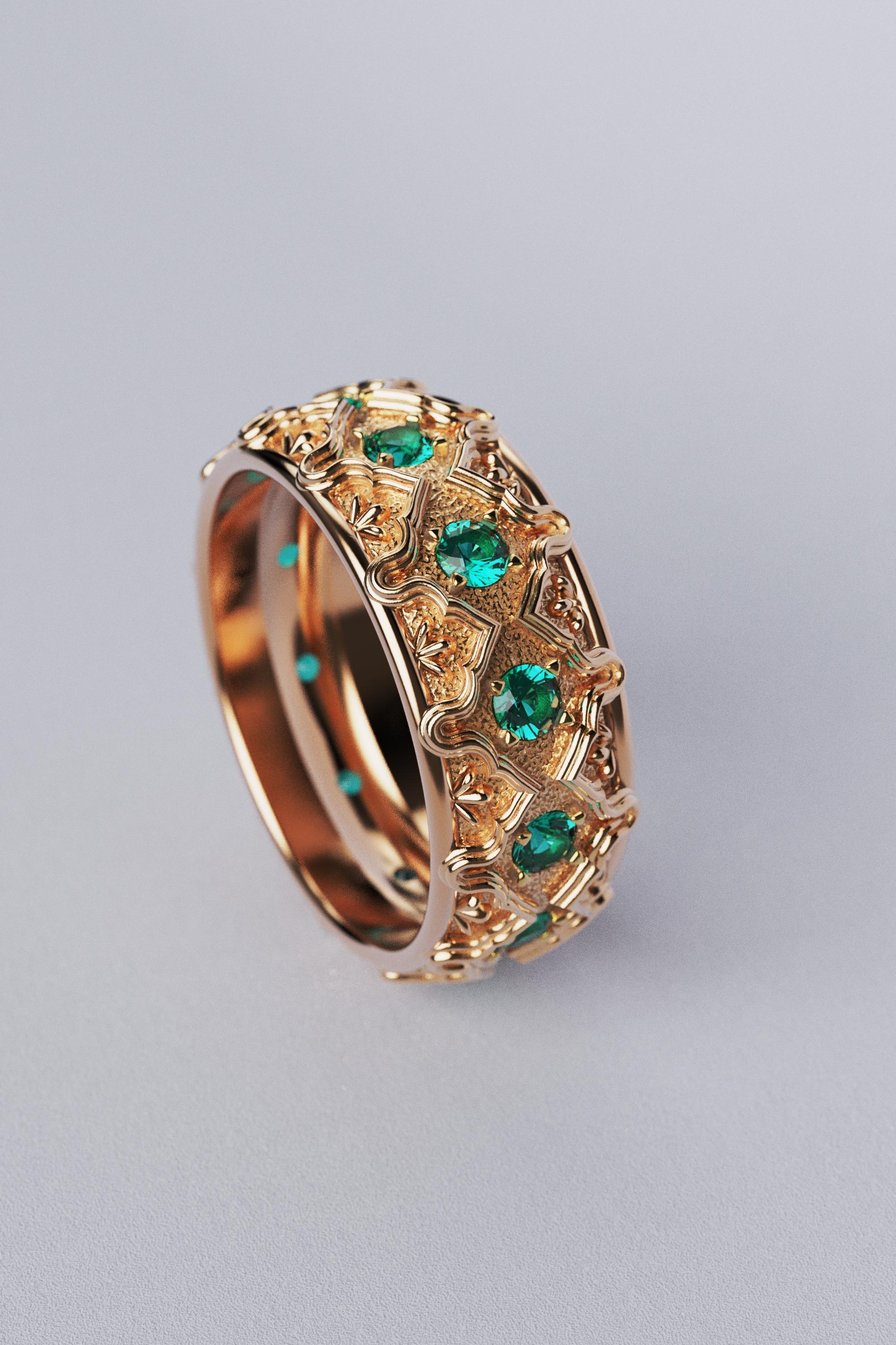 For Sale:  Oltremare Gioielli 18k Solid Gold Emeralds 0.7 Cts Wedding Band Made in Italy 3