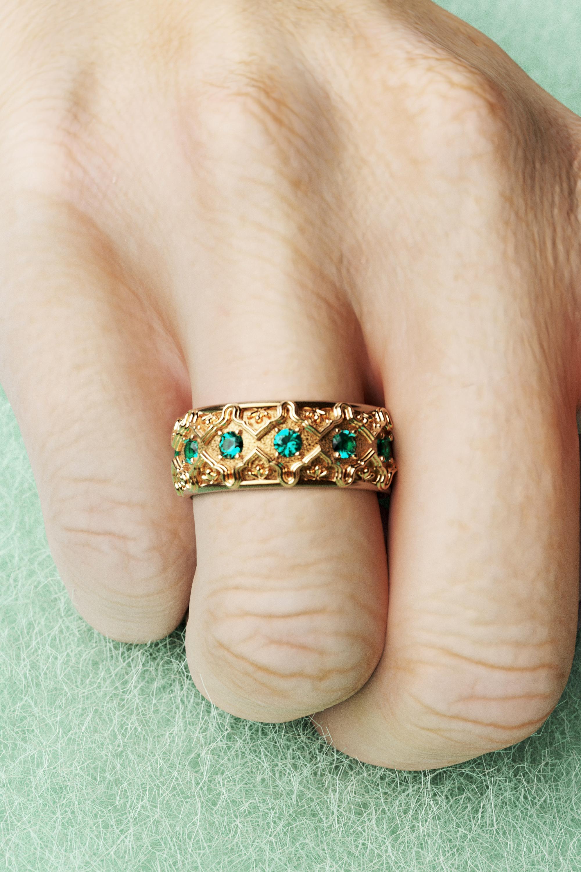 For Sale:  Oltremare Gioielli 18k Solid Gold Emeralds 0.7 Cts Wedding Band Made in Italy 4