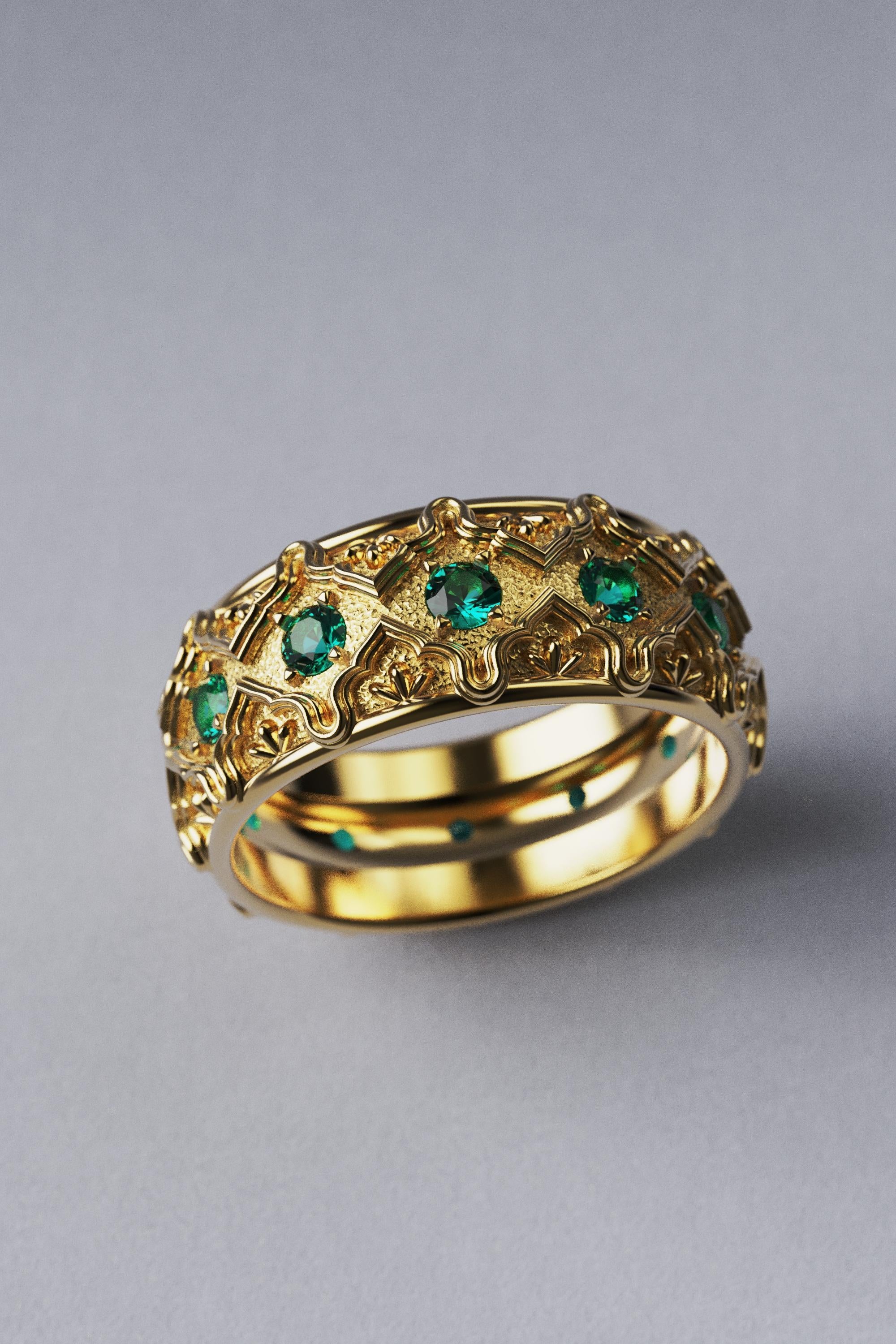 For Sale:  Oltremare Gioielli 18k Solid Gold Emeralds 0.7 Cts Wedding Band Made in Italy 5