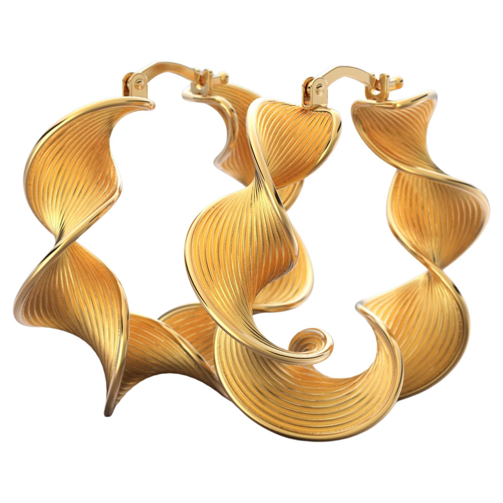 18k Twisted Gold Hoop Earrings Designed and Crafted in Italy For Sale