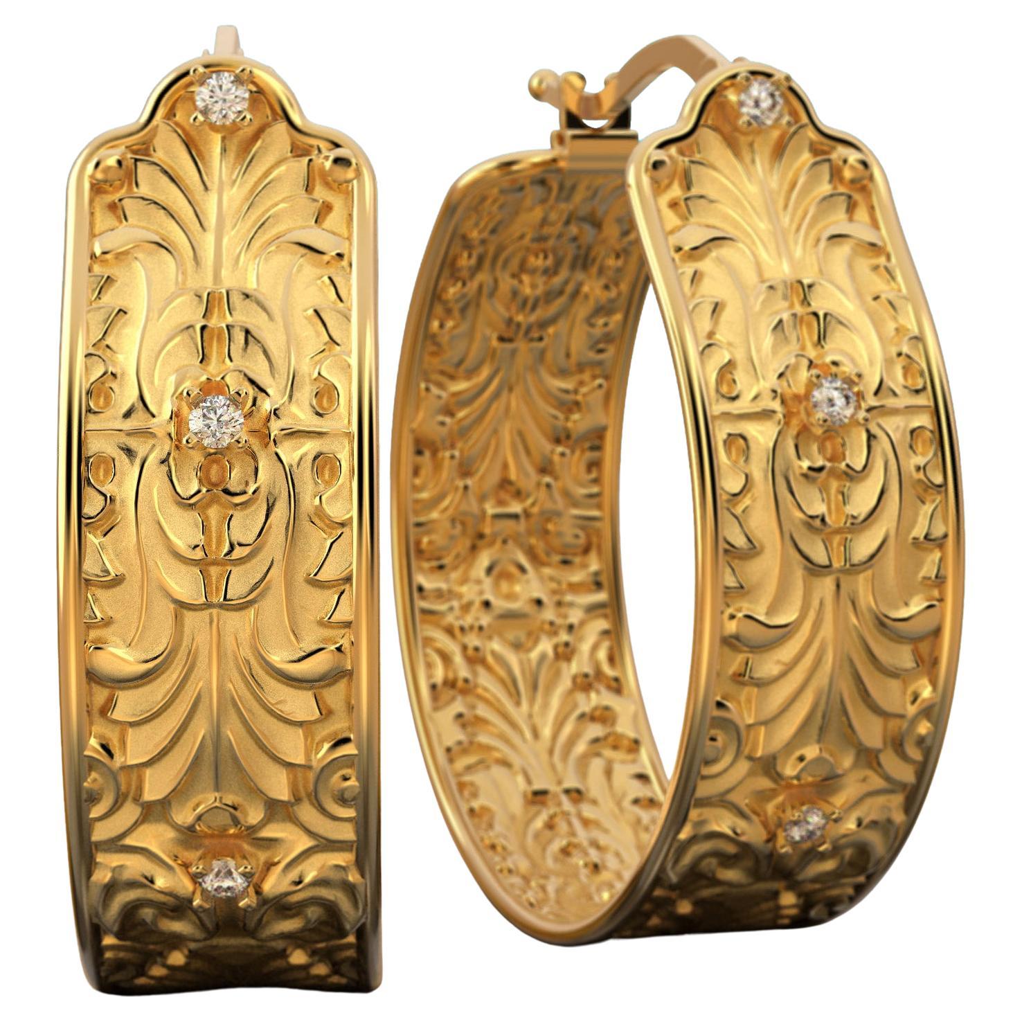 Oltremare Gioielli Boucles d'oreilles créoles baroques en or 14 carats avec diamants naturels en vente