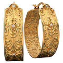 Oltremare Gioielli Baroque Hoop Earrings in 14k Gold with natural Diamonds