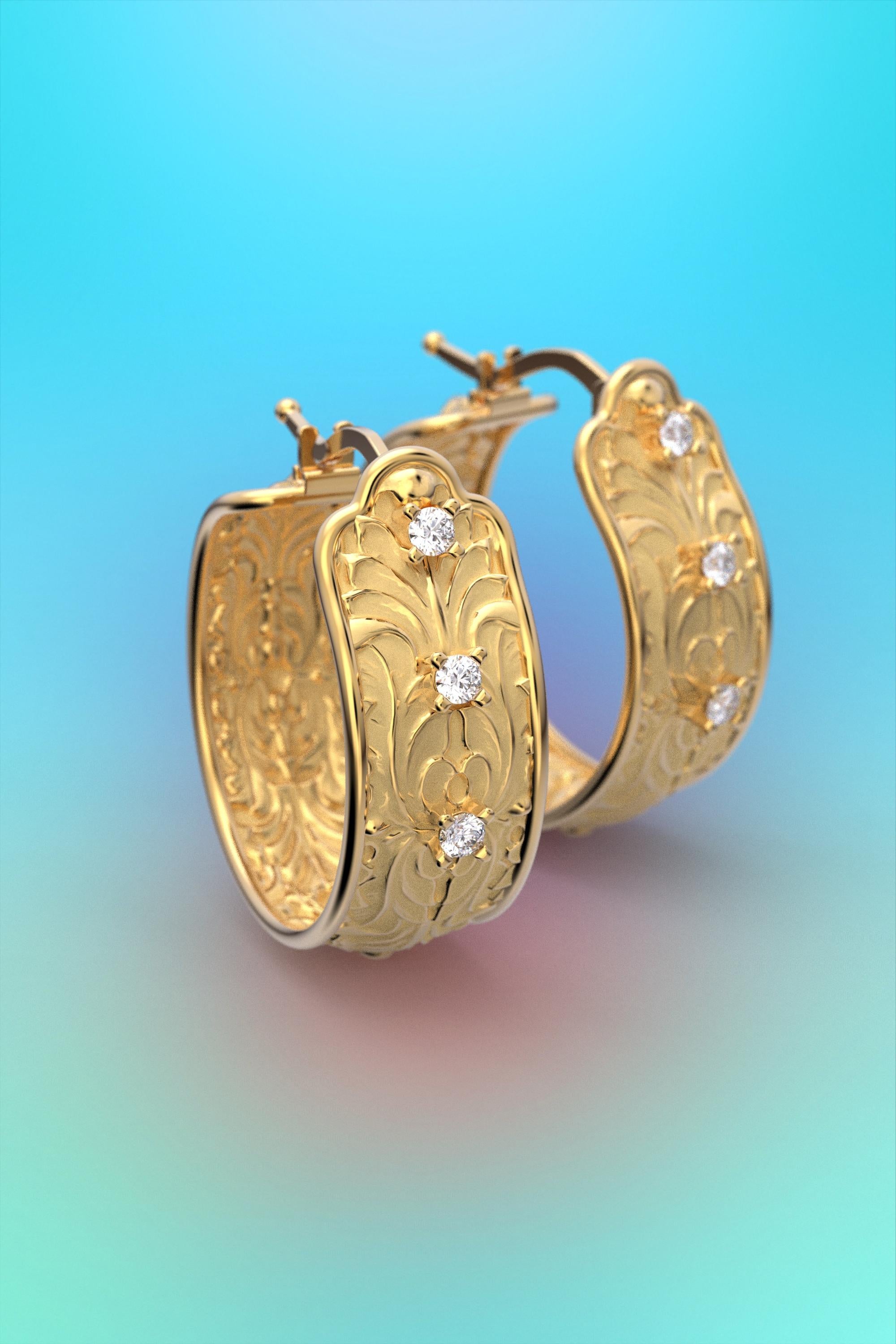 Brilliant Cut Baroque Hoop Earrings in 18k Gold with Natural Diamonds For Sale