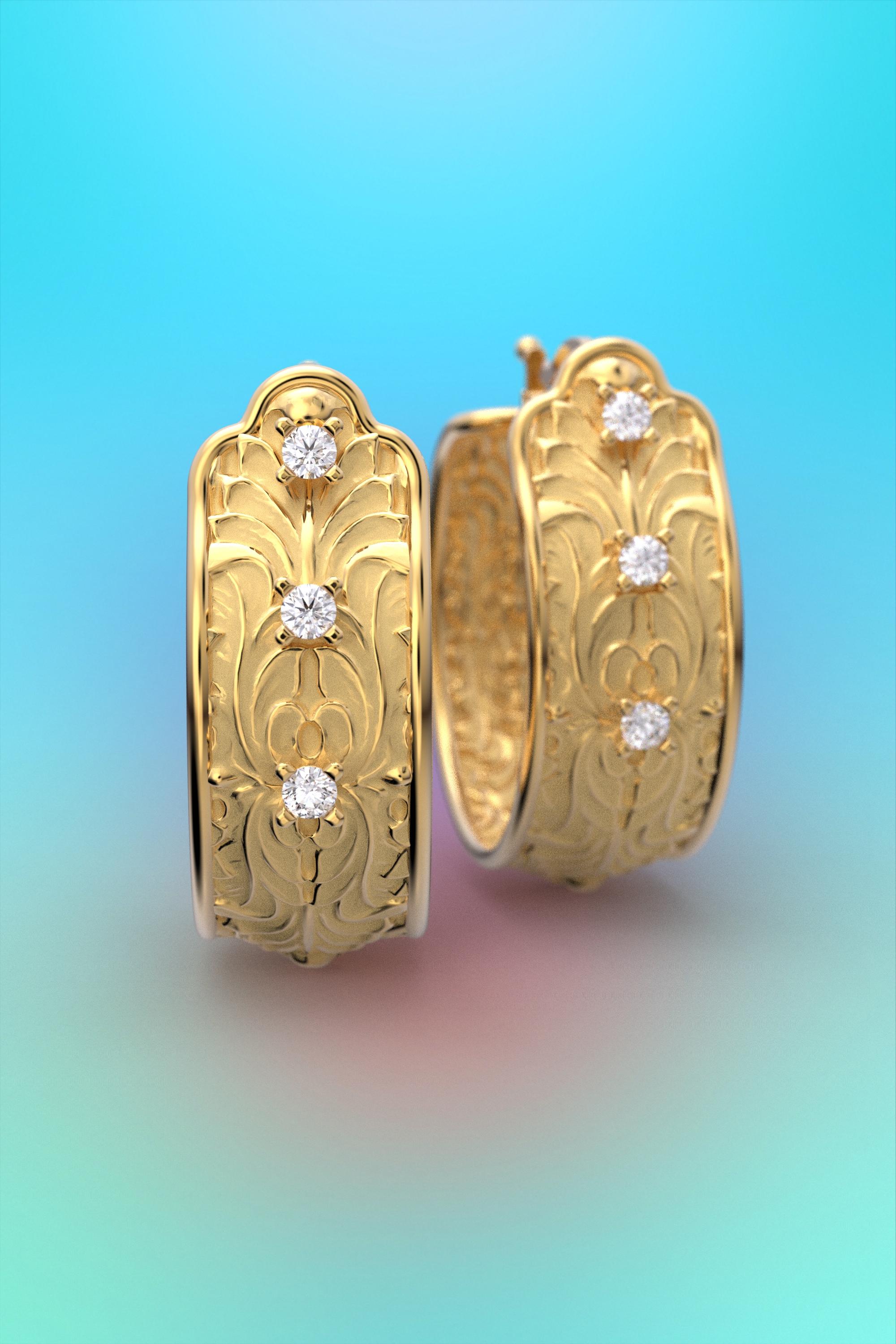 Baroque Hoop Earrings in 18k Gold with Natural Diamonds In New Condition For Sale In Camisano Vicentino, VI