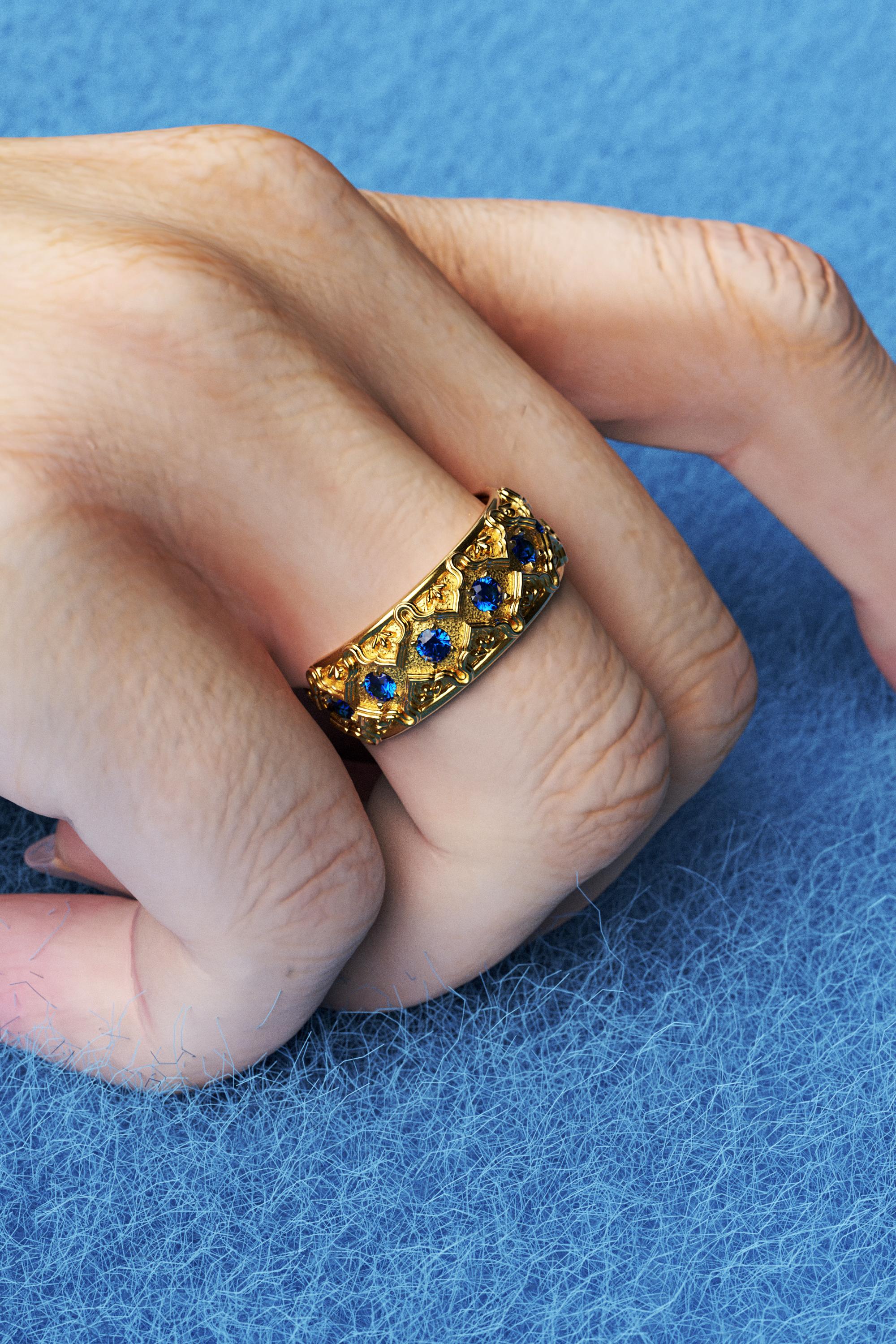 For Sale:  Oltremare Gioielli Blue Sapphire 18k Gold Band Made in Italy 2