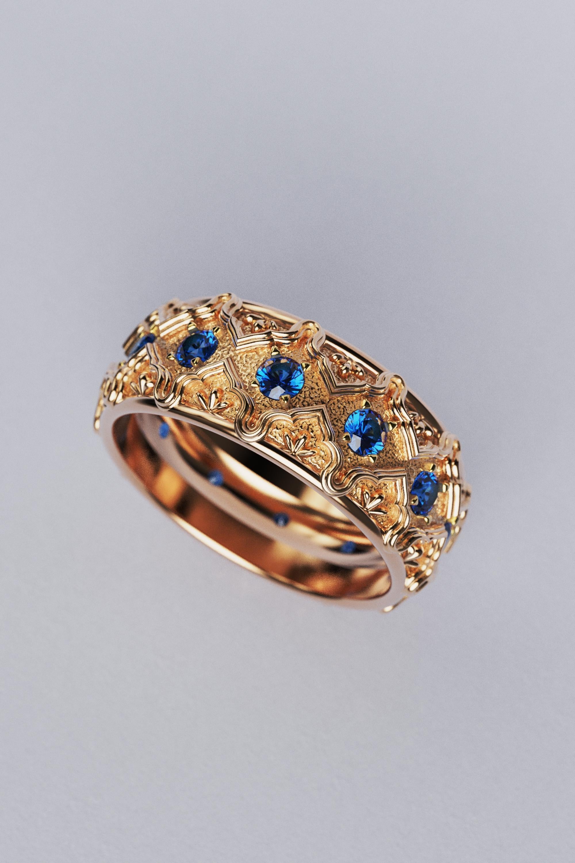 For Sale:  Oltremare Gioielli Blue Sapphire 18k Gold Band Made in Italy 6